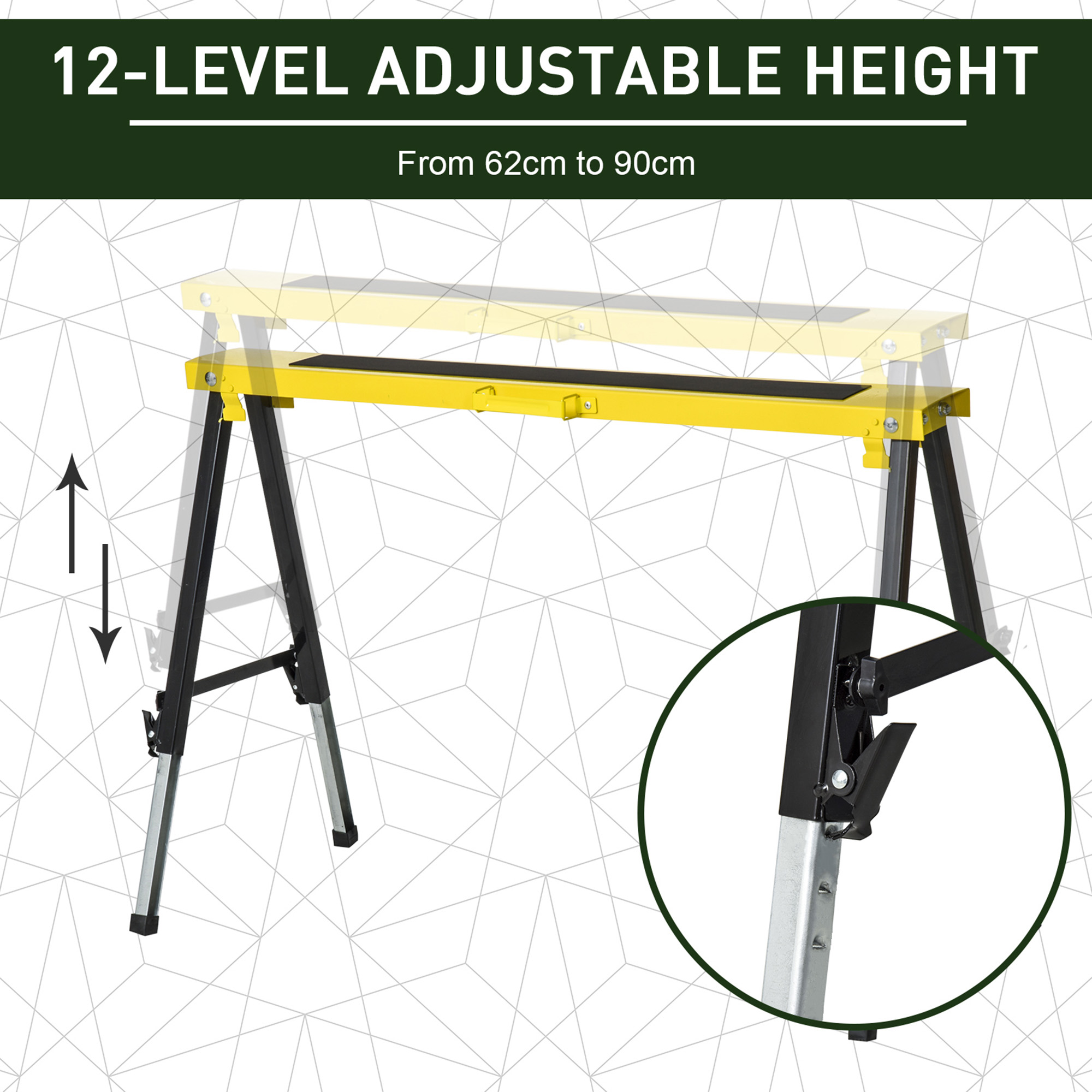 2PCS Saw Horse Twin Pack Folding Workbench Adjustable Metal Trestle Stands