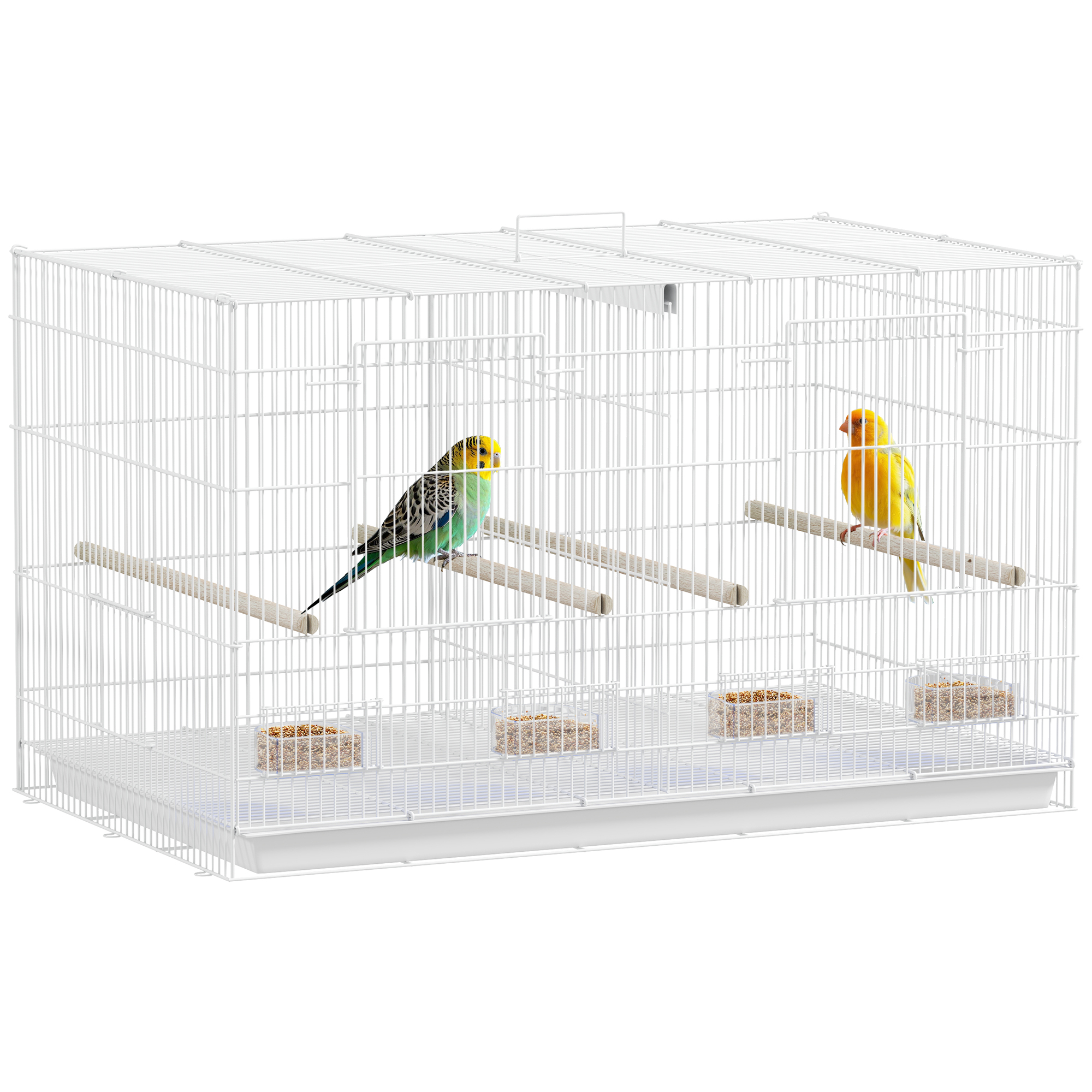 Bird Cage With Divider,4 Wooden Perches,Slide Out Tray,4 Feeders,for Budgie,Lovebird,Canary,76 X 46 X 46cm,White detail photo 12
