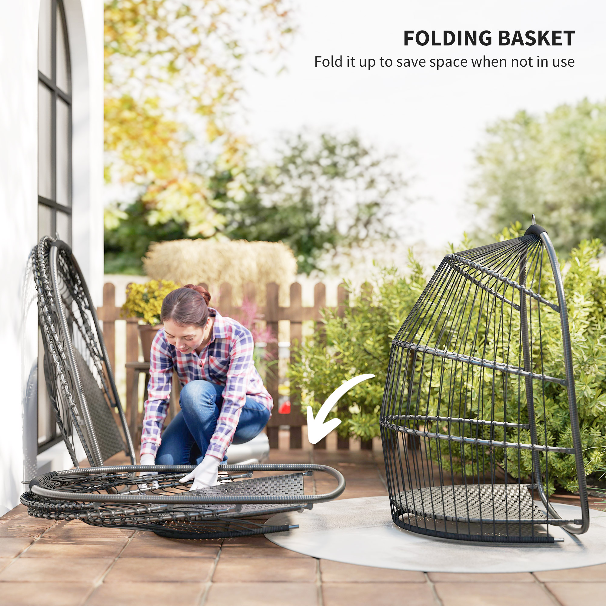 Hanging Egg Chair,Foldable Rattan Garden Swing Chair With Installation — image 5