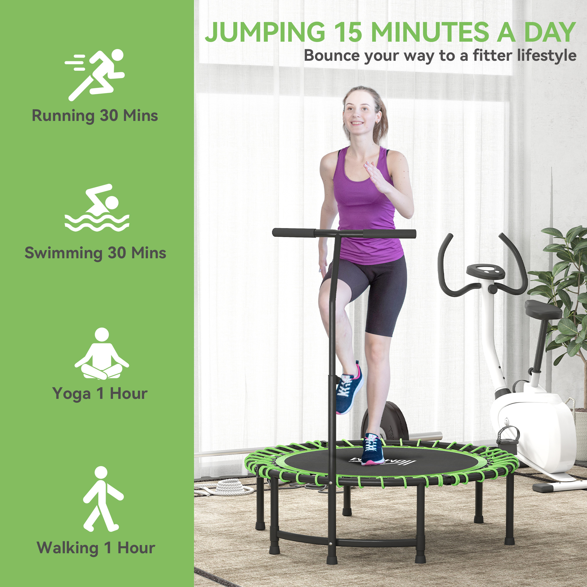 Mini Round Steel Frame Trampoline W/ Adjustable Handle,Green — image 3