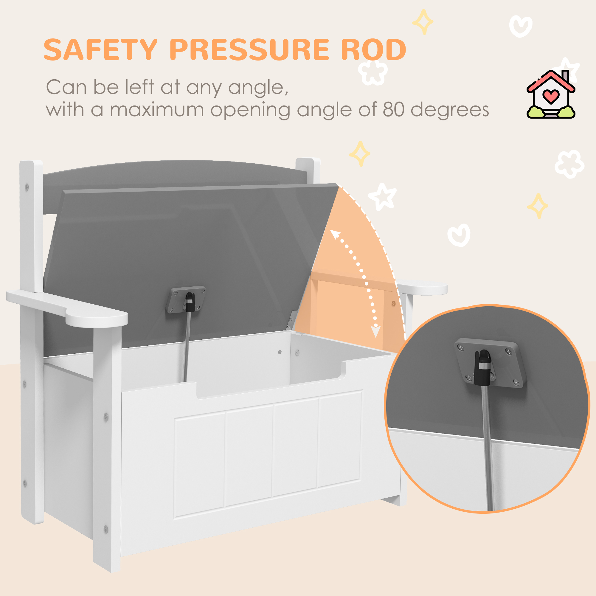 2-in-1 Toy Box For Kids With Lid Bedroom,Nursery,Playroom,Grey — image 2
