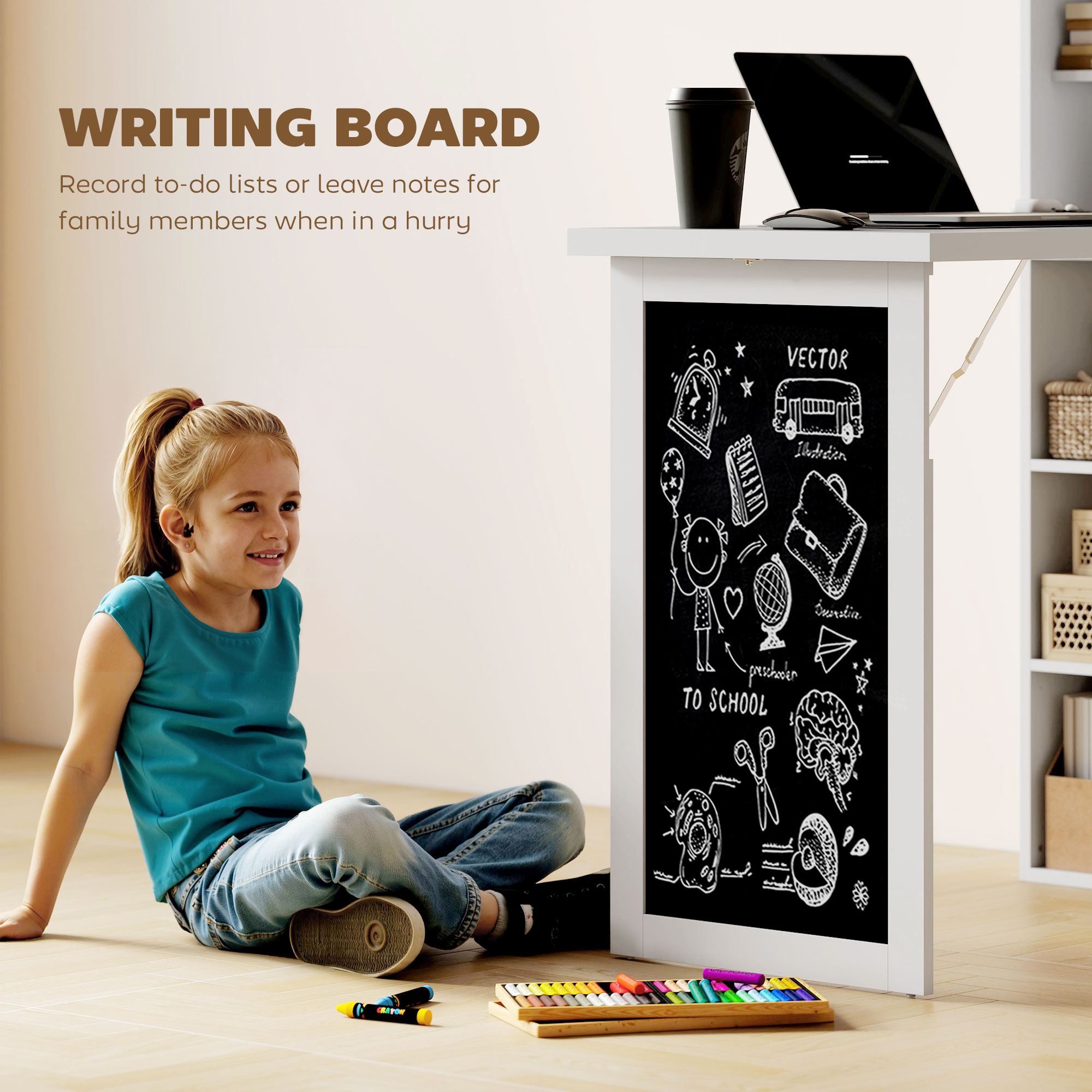 3-in-1 Fold-Out Work Desk-White — image 2