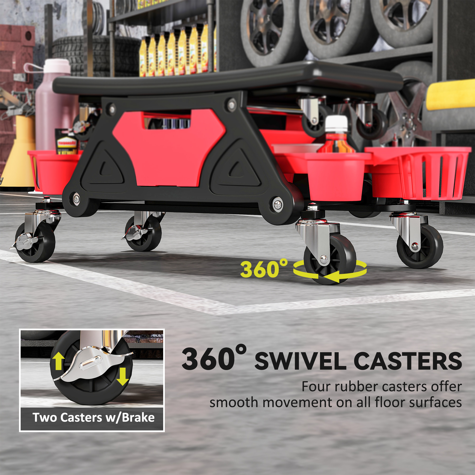 Rolling Mechanic Stool,135kg Capacity Workshop Stool With 360Â° Swivel — image 2