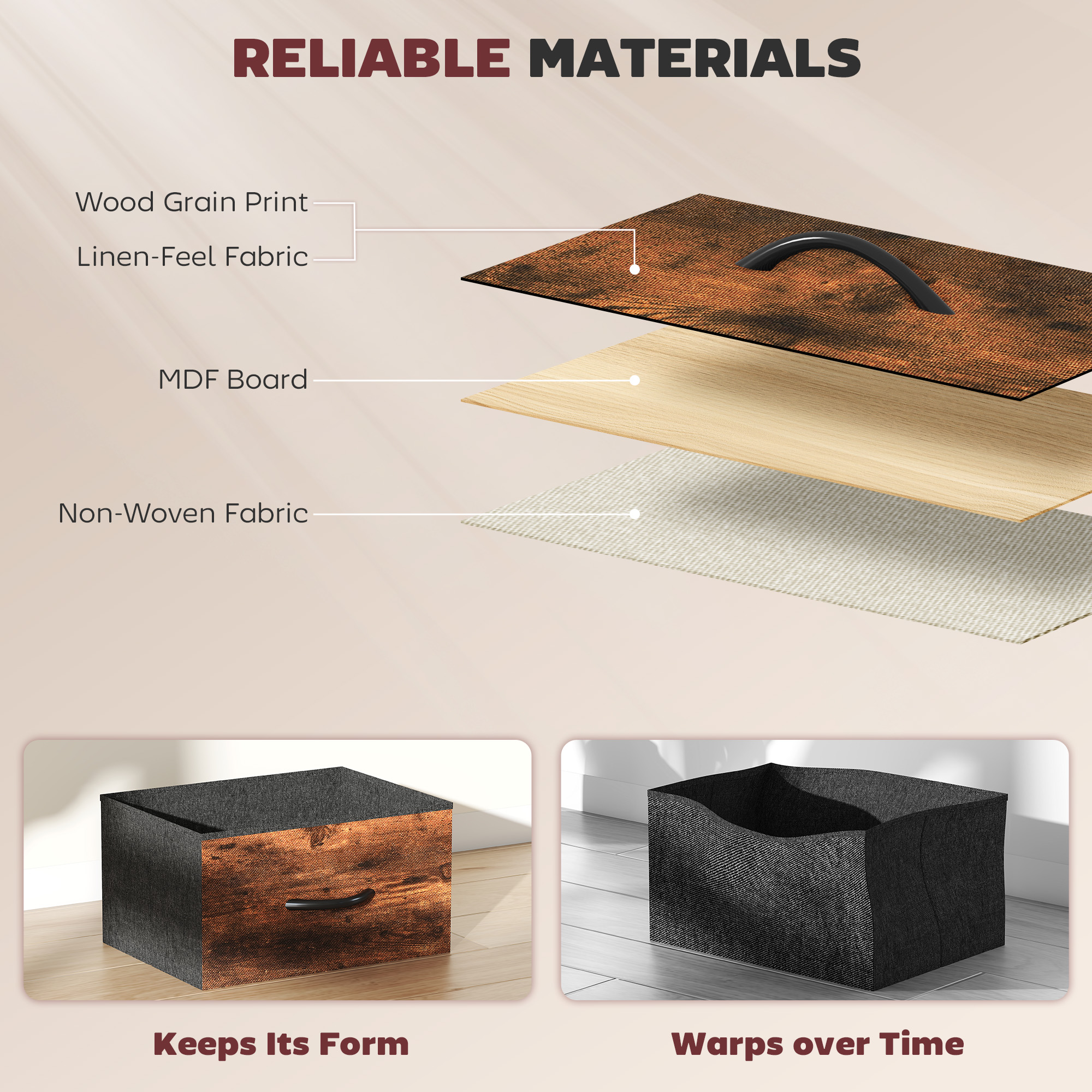 Chest Of Four Fabric Drawers-Rustic Brown