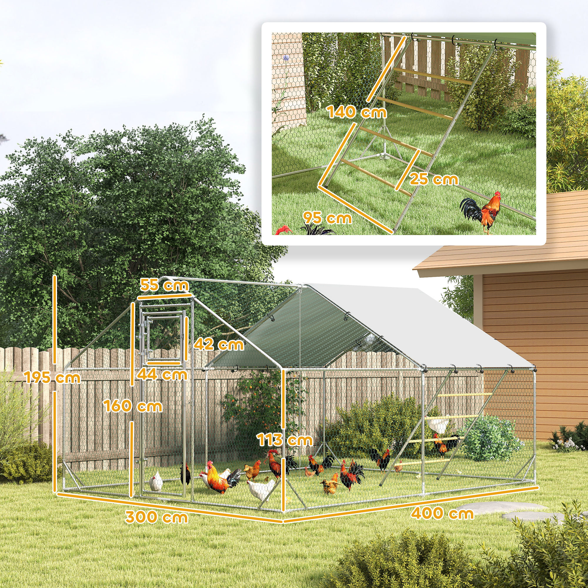 Walk-in Chicken Run Cover,Feeding Door,Hanging