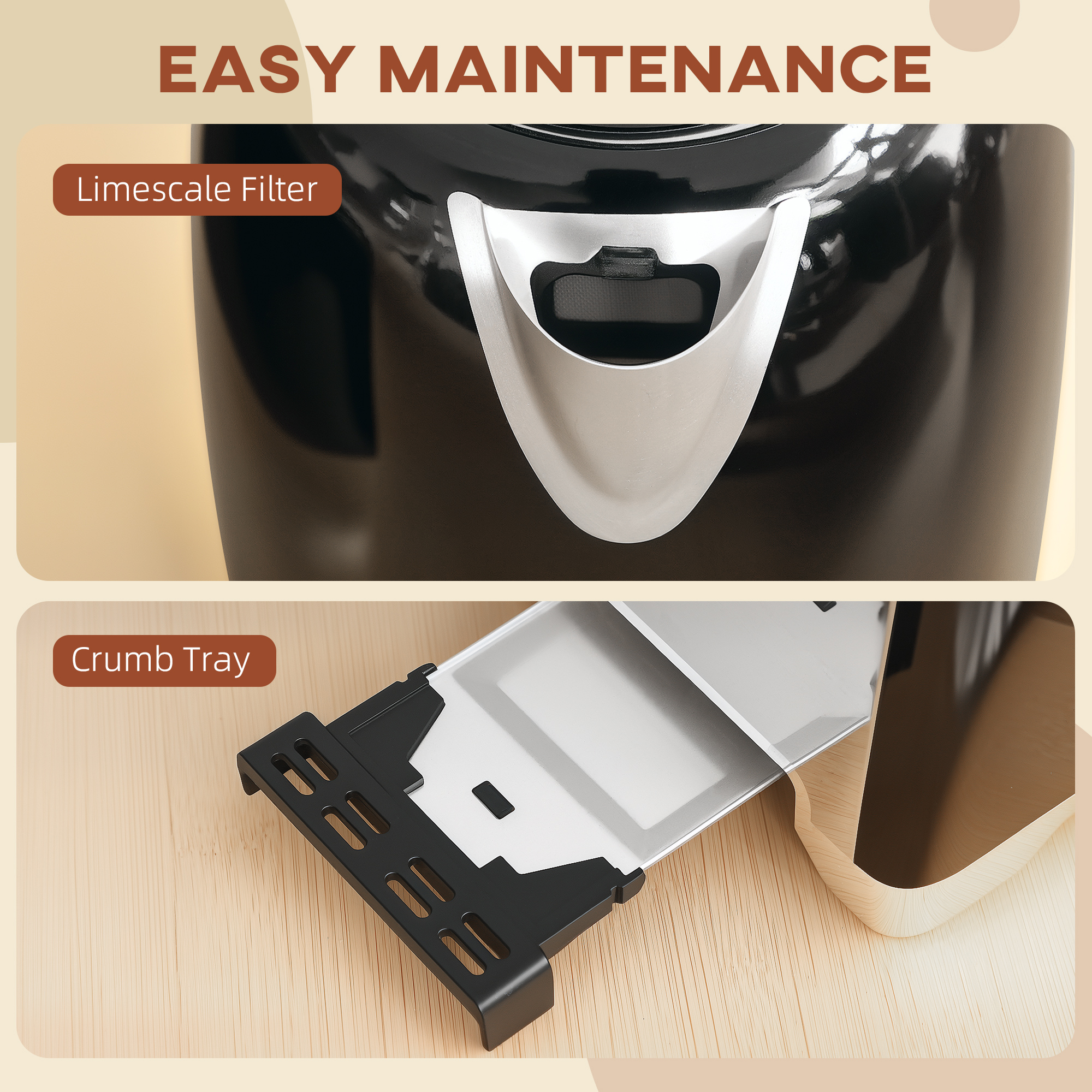 Simple Polished Toaster And Kettle Set-Black