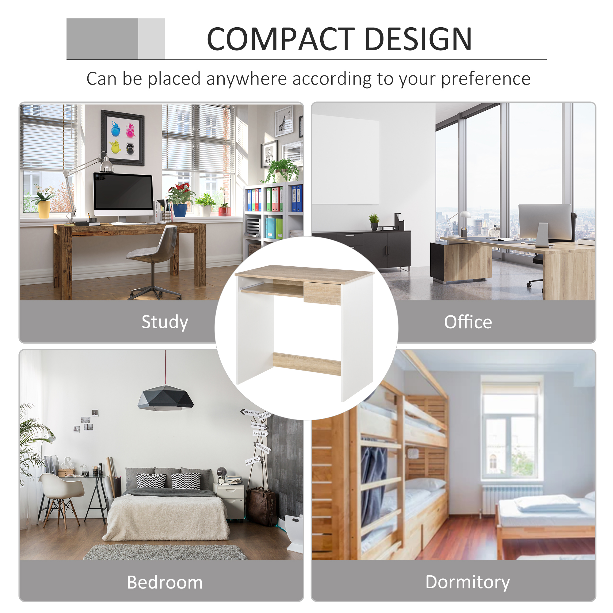 80cm Compact Computer Desk With Keyboard Tray,Home Office