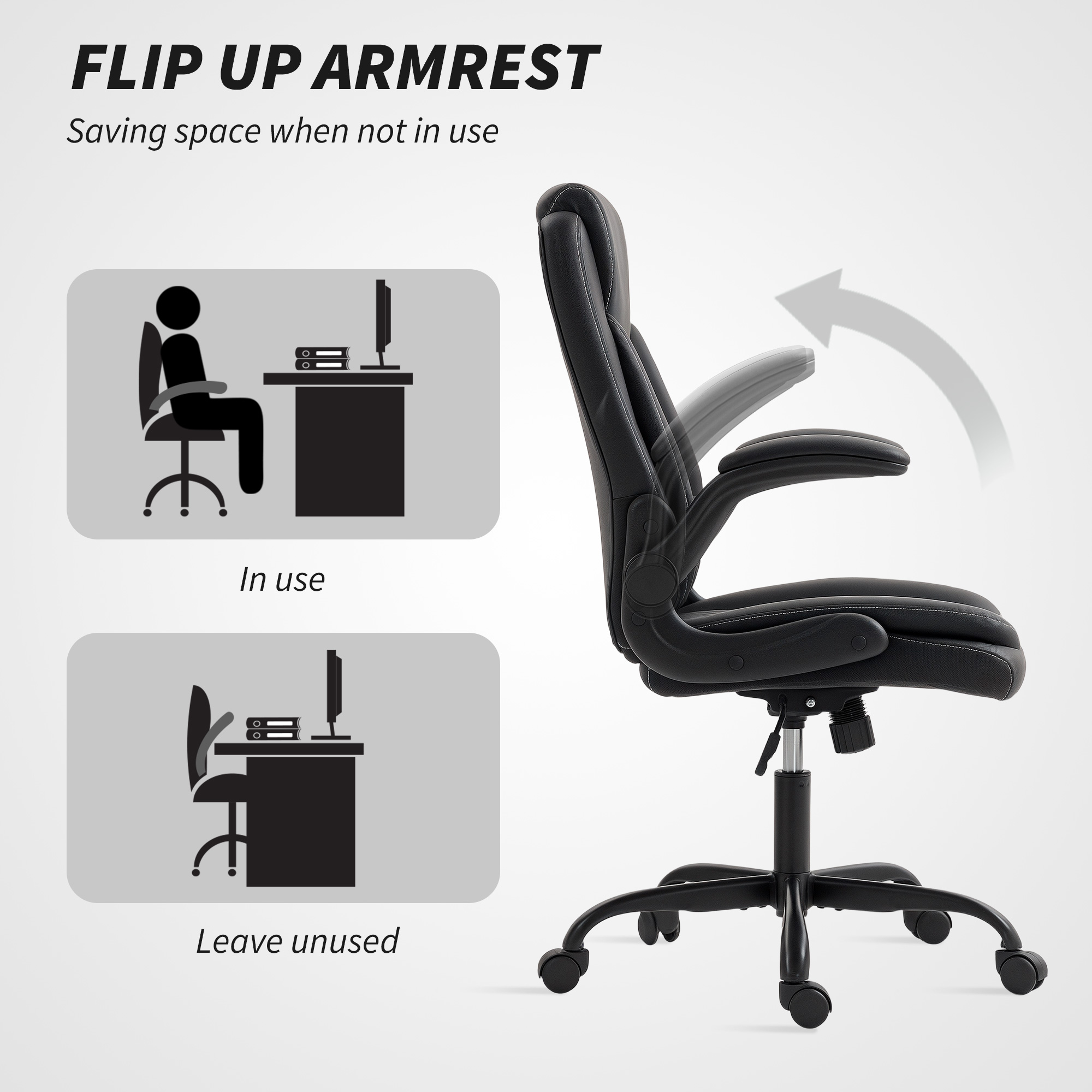 Faux Leather Office Chair. With Flip-Up Armrests-Black — image 3