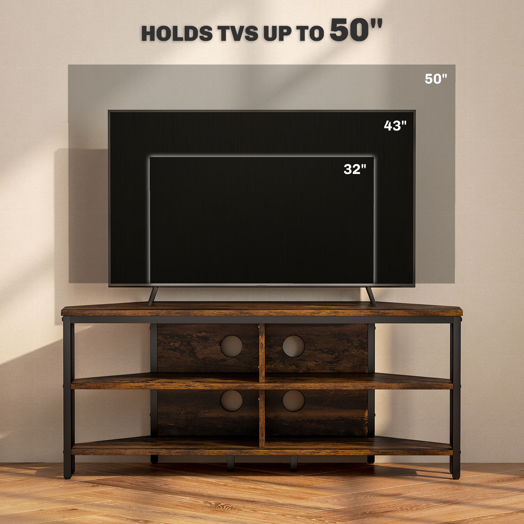 Industrial-Style Corner TV Unit-Black/Brown — image 3