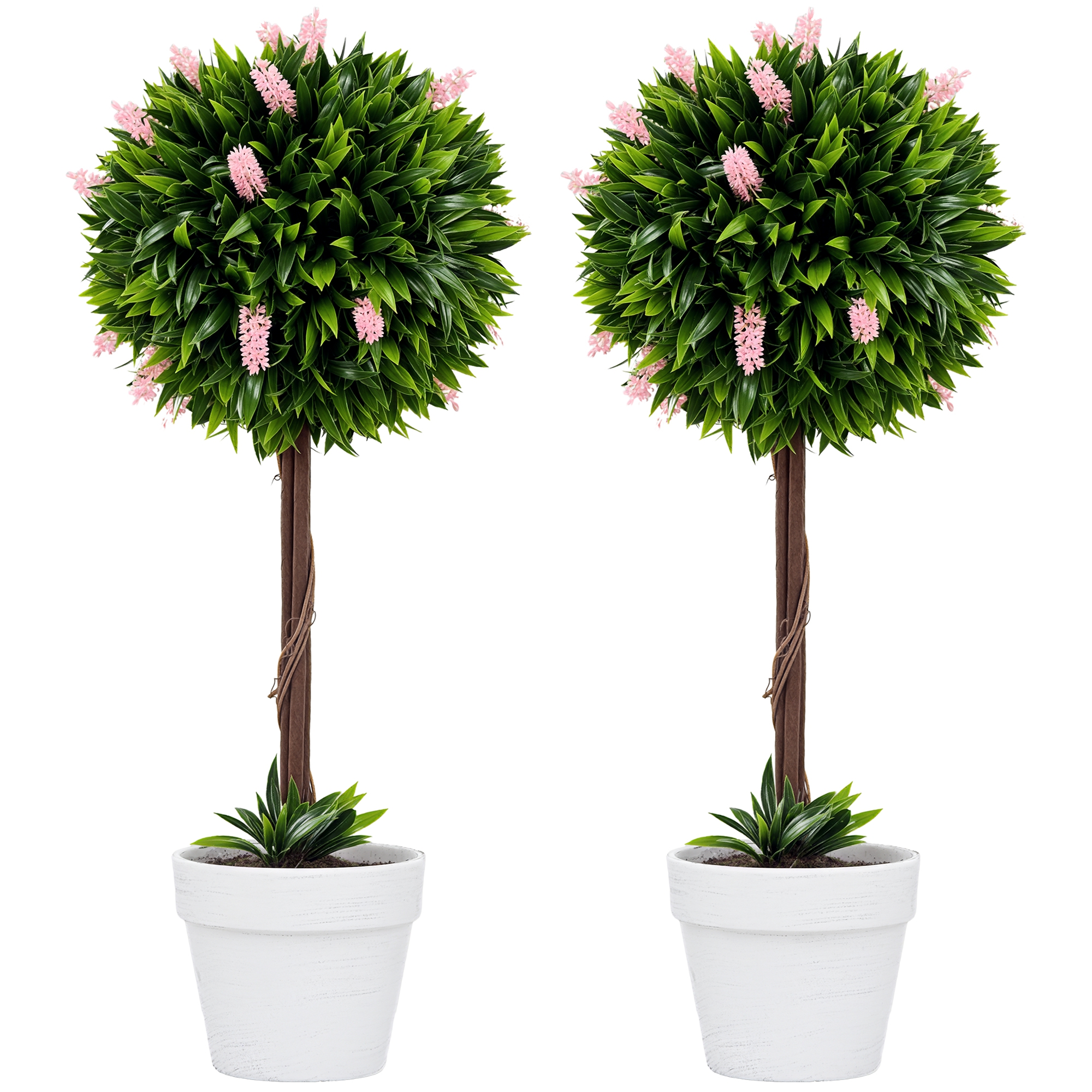 Set Of 2 Decorative Artificial Plants Ball Trees With Flower For Home Indoor — image 2