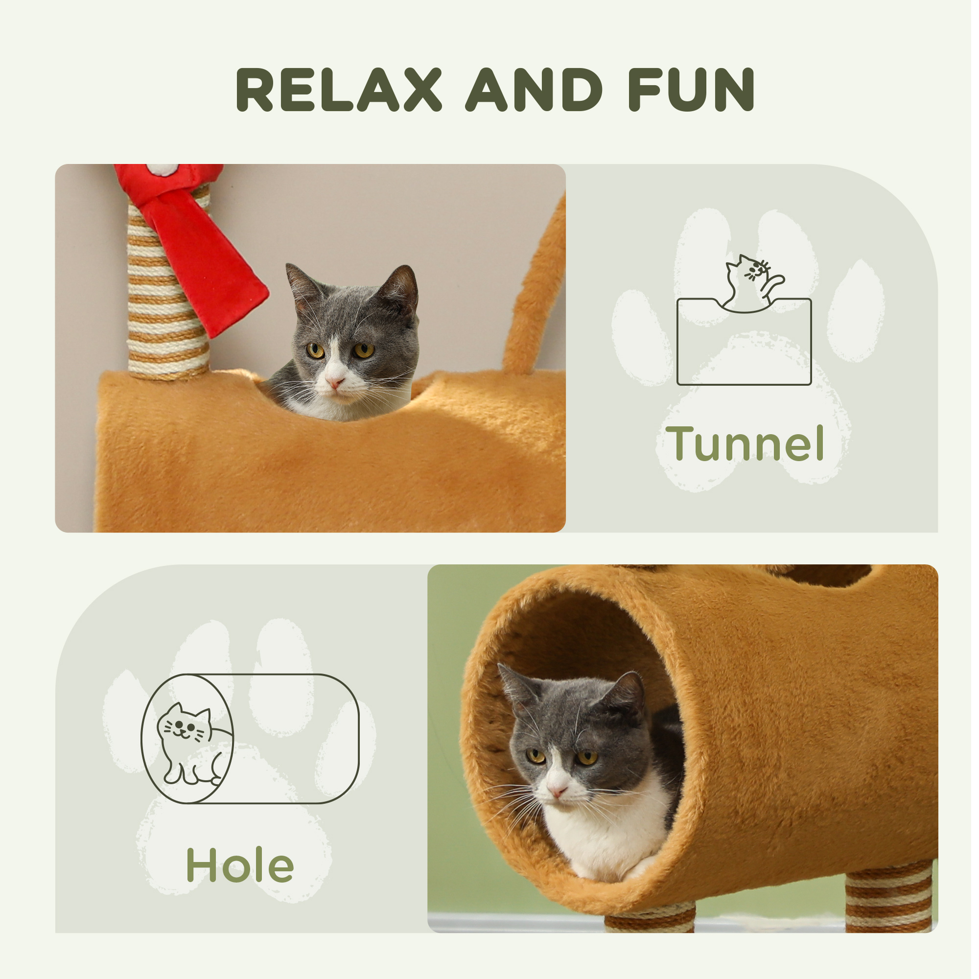98cm Deer-Designed Cat Tree With Scratching Posts,Toy Ball,Tunnel,Brown — image 5