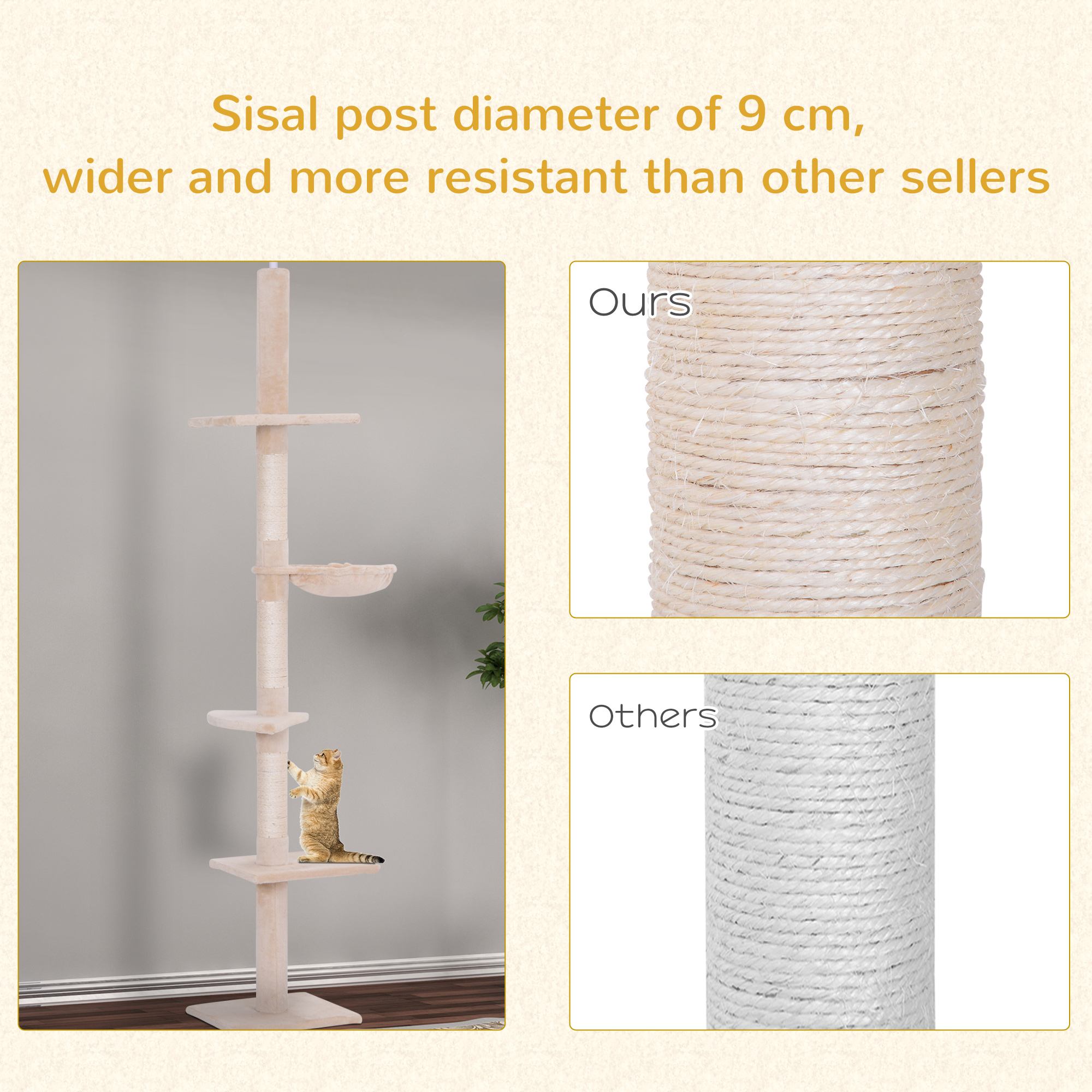 Floor To Ceiling Cat Tree 230-260cm Height Adjustable,5-Tier Tower — image 5