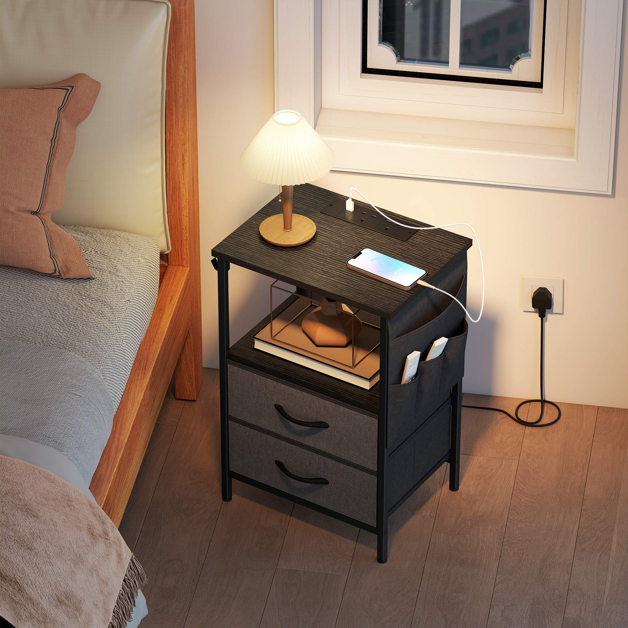 Bedside Table With Charging Station-Black — image 5