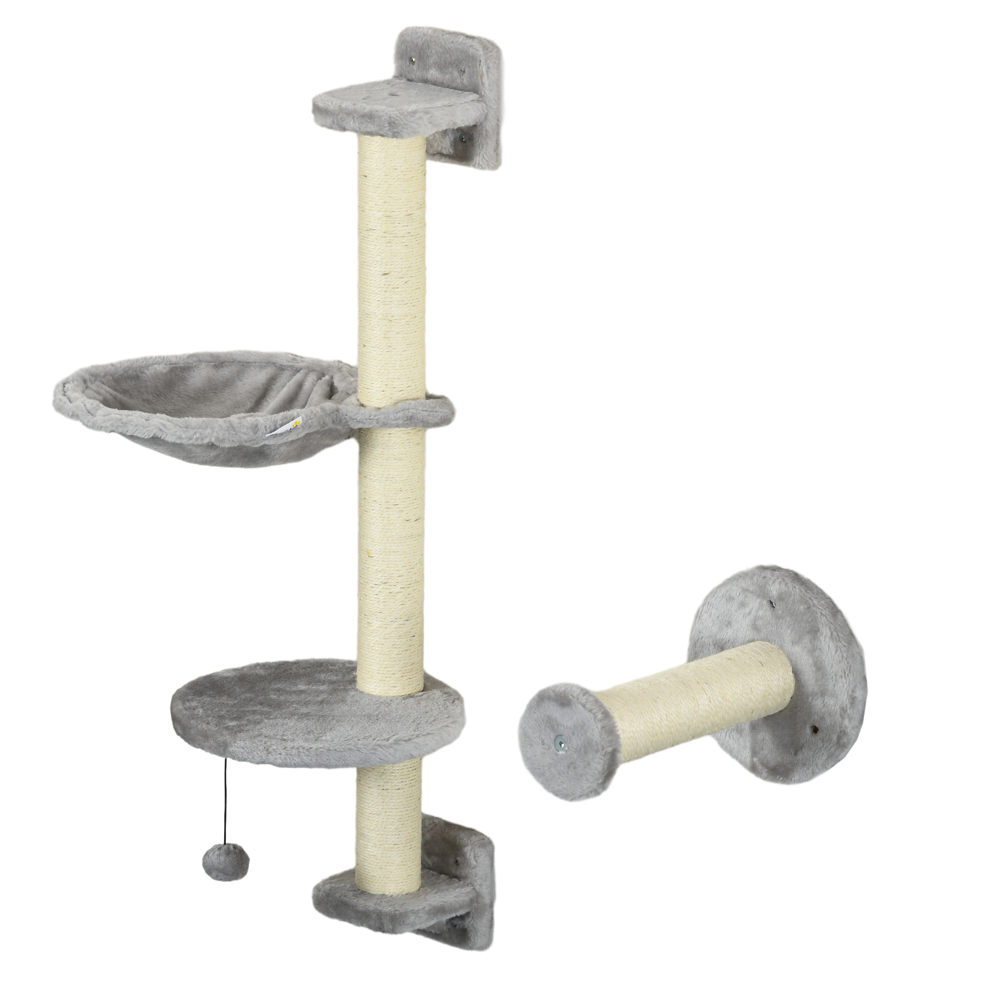 Four-Piece Cat Wall Furniture With Hammock,Perches,Ladder,Scratching Post,Grey — image 2