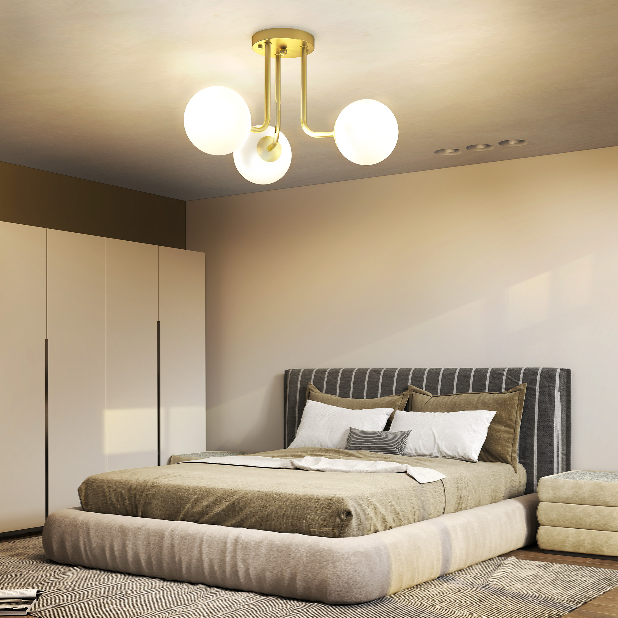 LED Ceiling Light With Globe Shades,Modern 3-Light G9 Sockets For Living