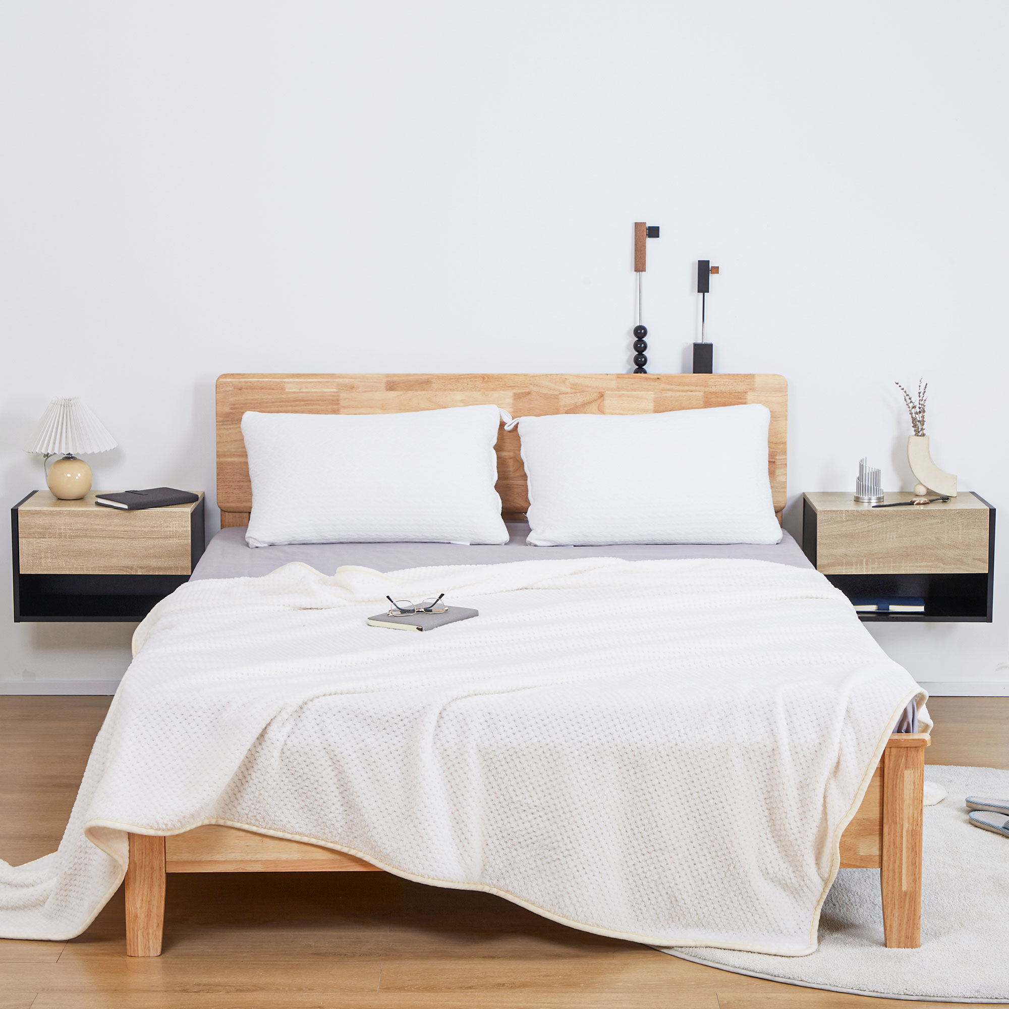 Floating Bedside Table Set Of 2,Wall Mounted Cabinet With Drawer And Open — image 2