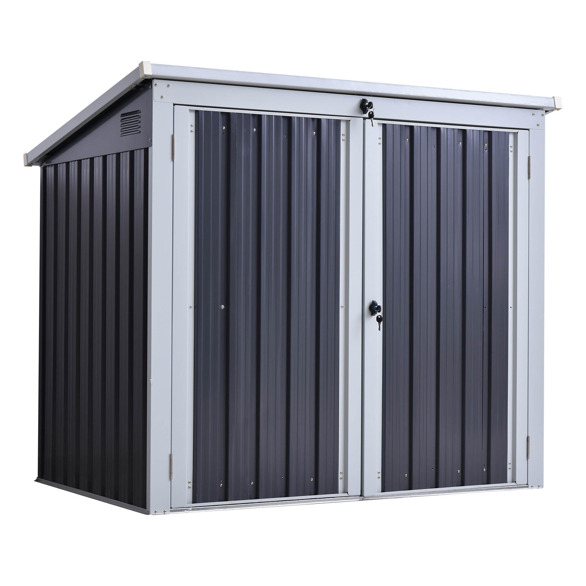 3.2 X 5.1ft Corrugated Steel Two-Bin Storage Shelter-Black