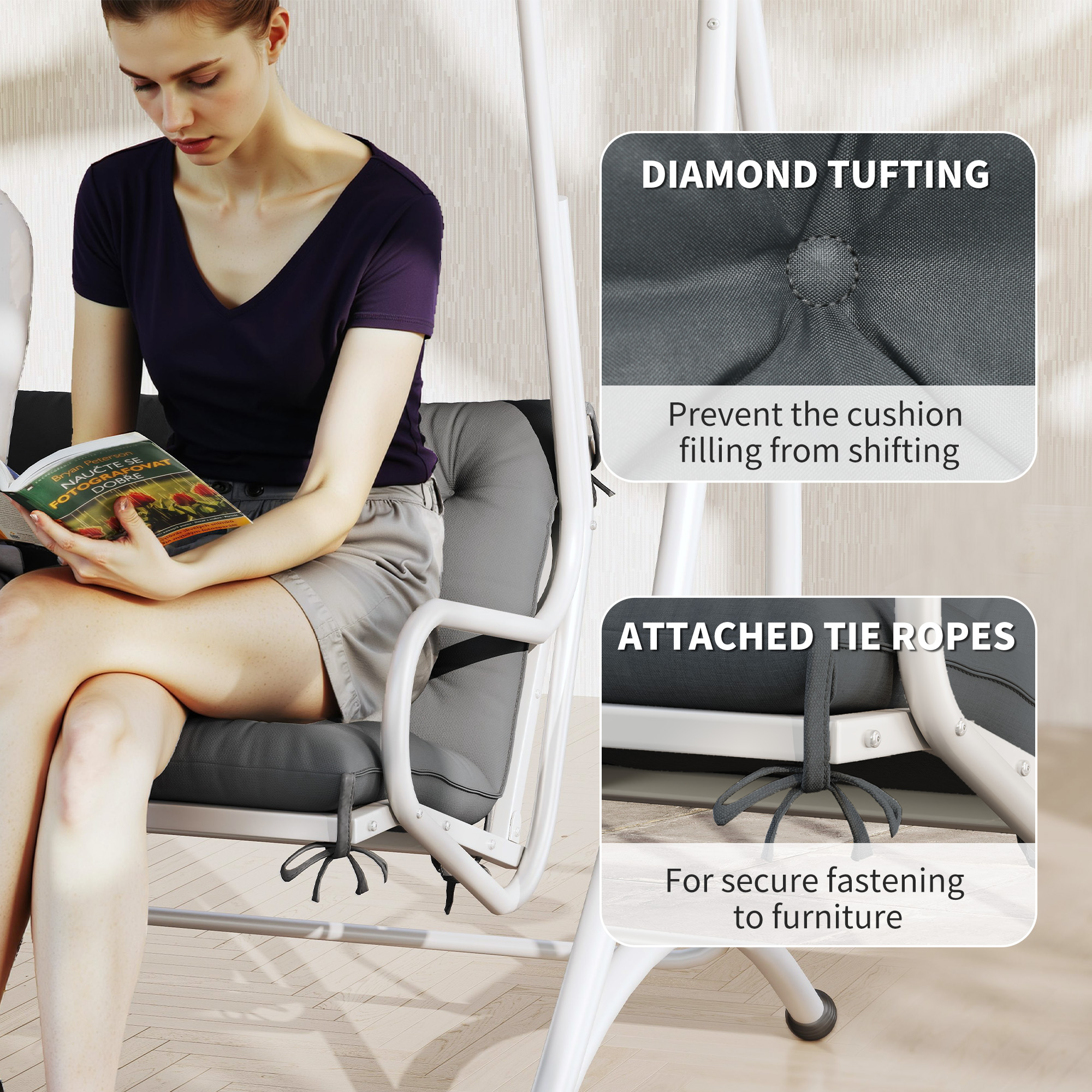 3 Seater Bench Cushion,Garden Chair Cushion With Back And Ties For Indoor — image 4