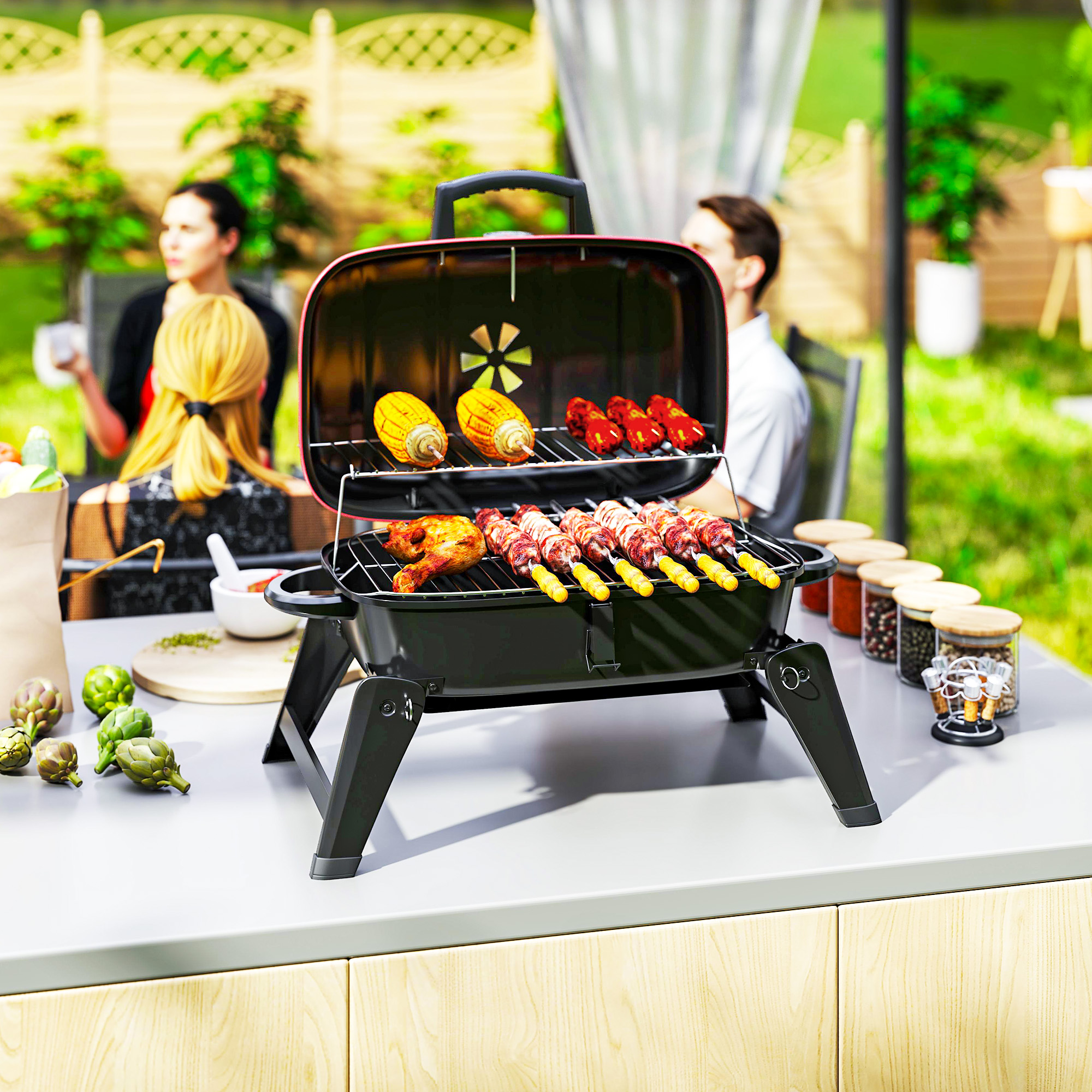 Outsunny Charcoal Barbecue Grill Folding BBQ Grill