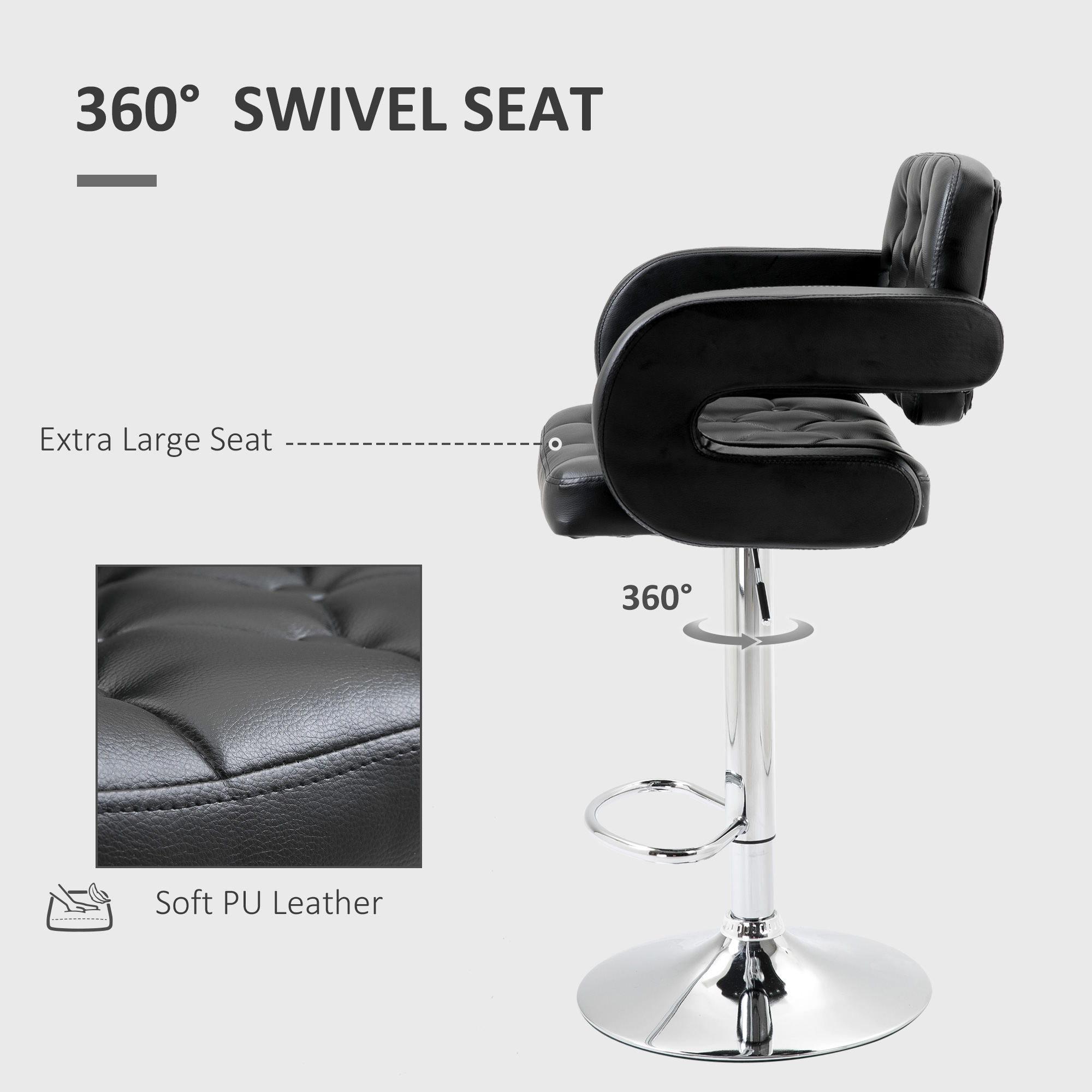 PU Leather Upholstered Swivel Bar Stool,Height Adjustable — image 5