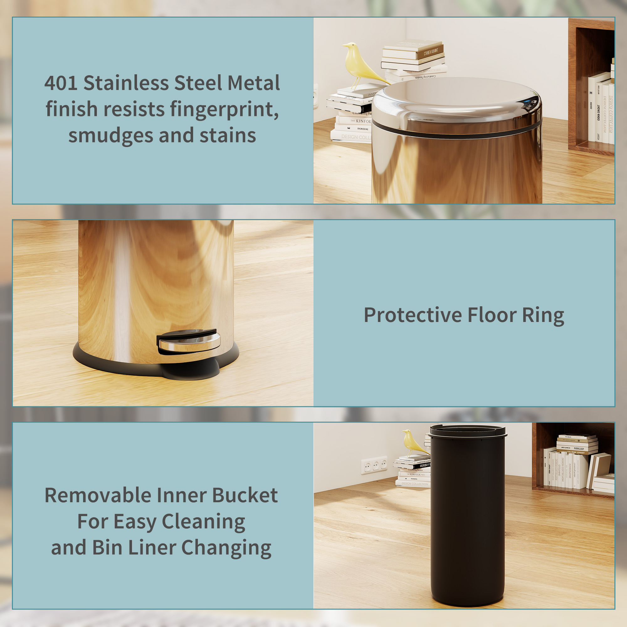 Foot Pedal Bin Stainless Steel Metal Waste Rubbish Lid Kitchen Garbage 30L