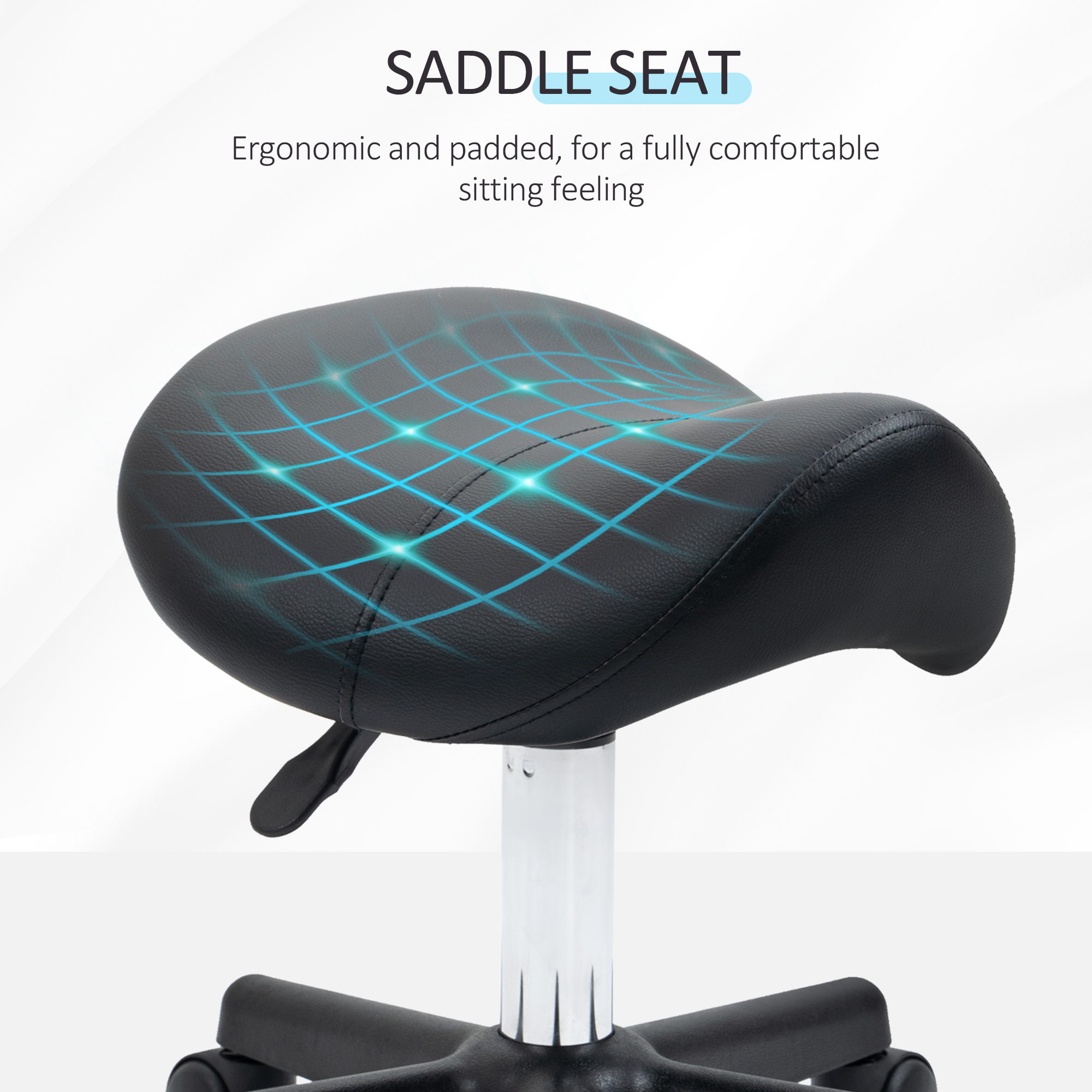 Saddle Stool,PU Leather Adjustable Rolling Salon Chair With Steel Frame — image 2