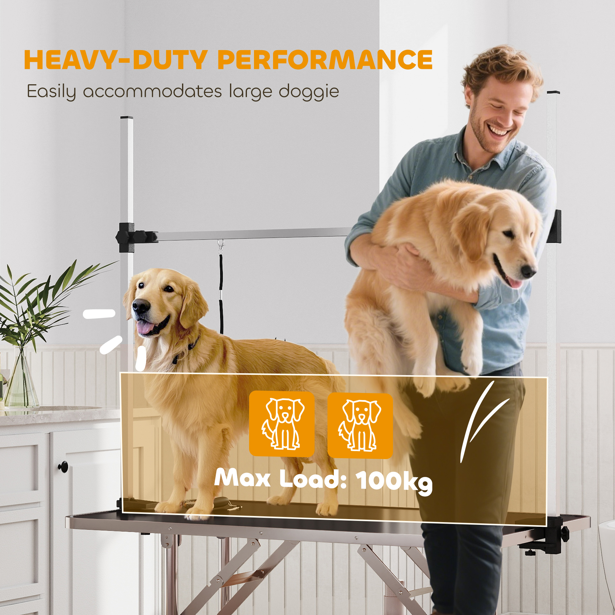 42" Dog Grooming Table,Adjustable Pet Cat Drying Beauty Table With 2 Loops Storage Basket,Rubber Top,Black detail photo 1