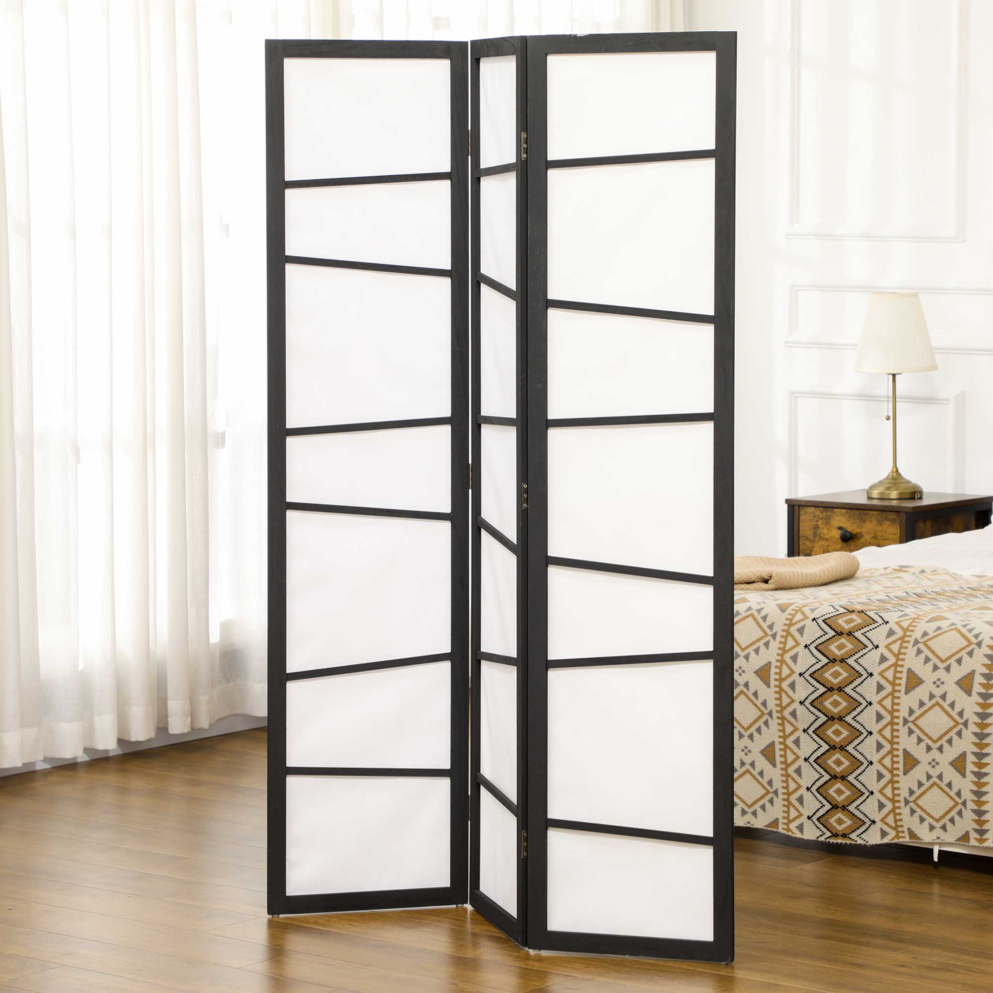 Wooden Folding Privacy Screen,3 Panel Room Divider For Bedroom,White — image 2