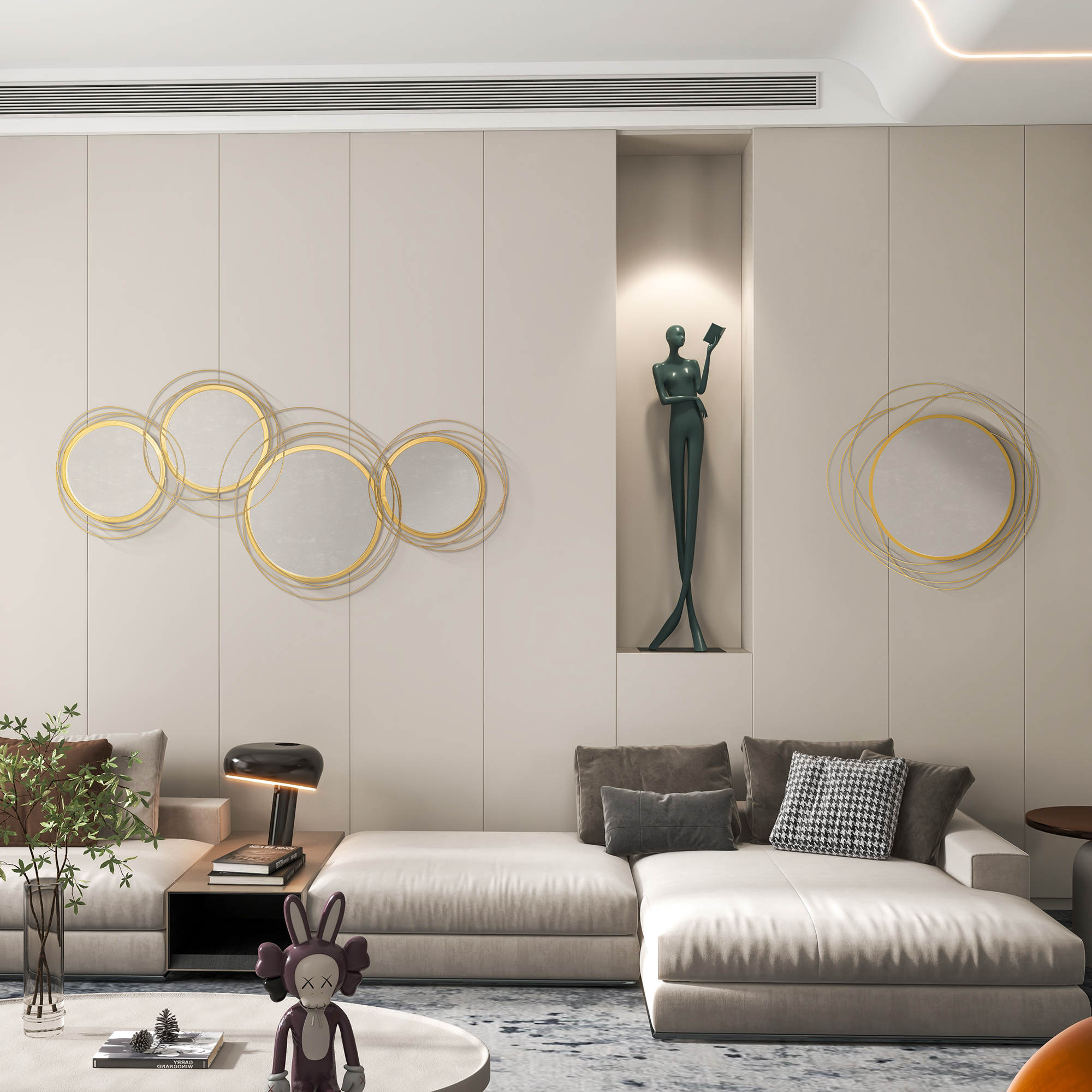 Abstract Metal Wire Wall Mirror,with Accessories-Gold Tone — image 5