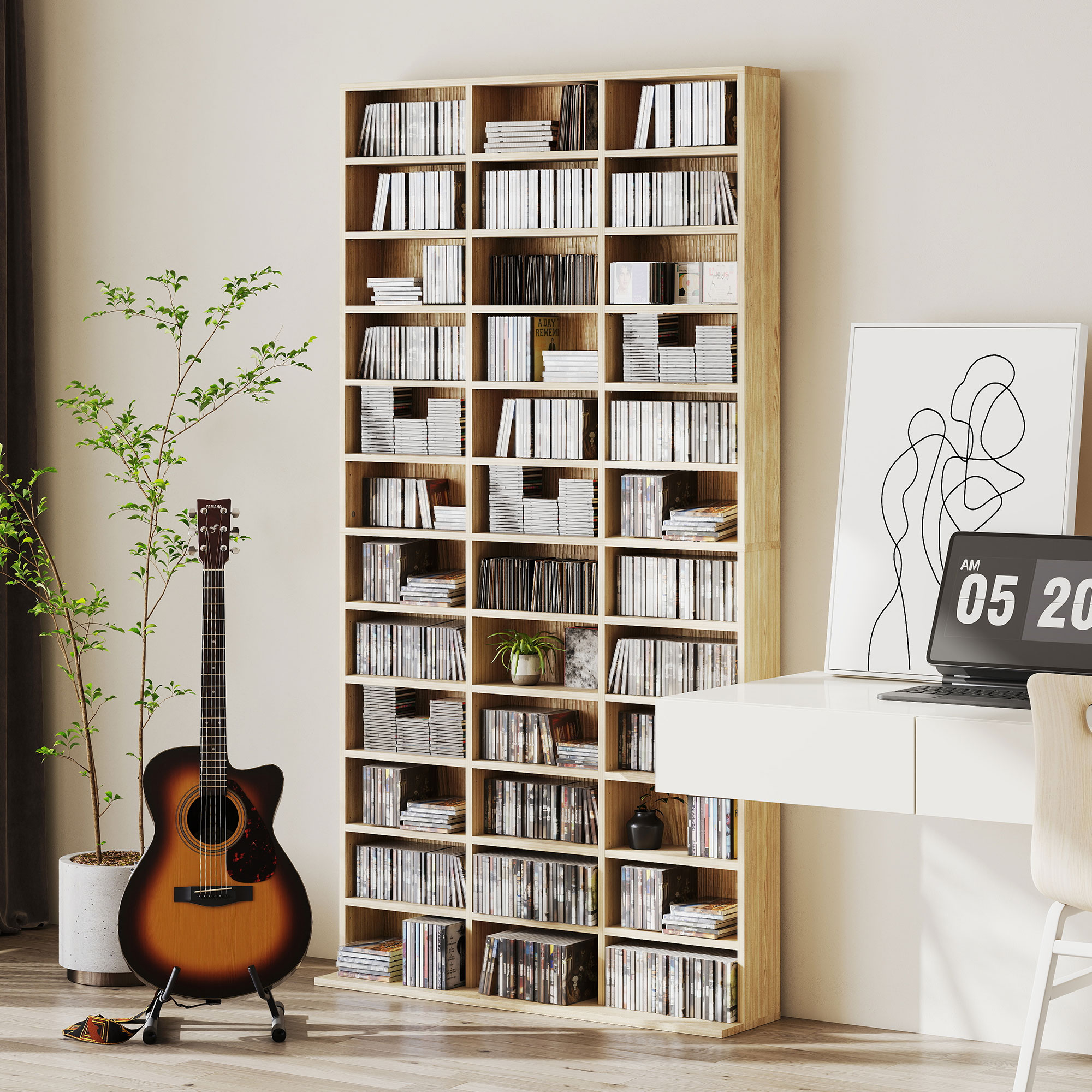 CD Storage Unit With Adjustable Shelves,102 X 195 Cm,Oak Tone — image 3