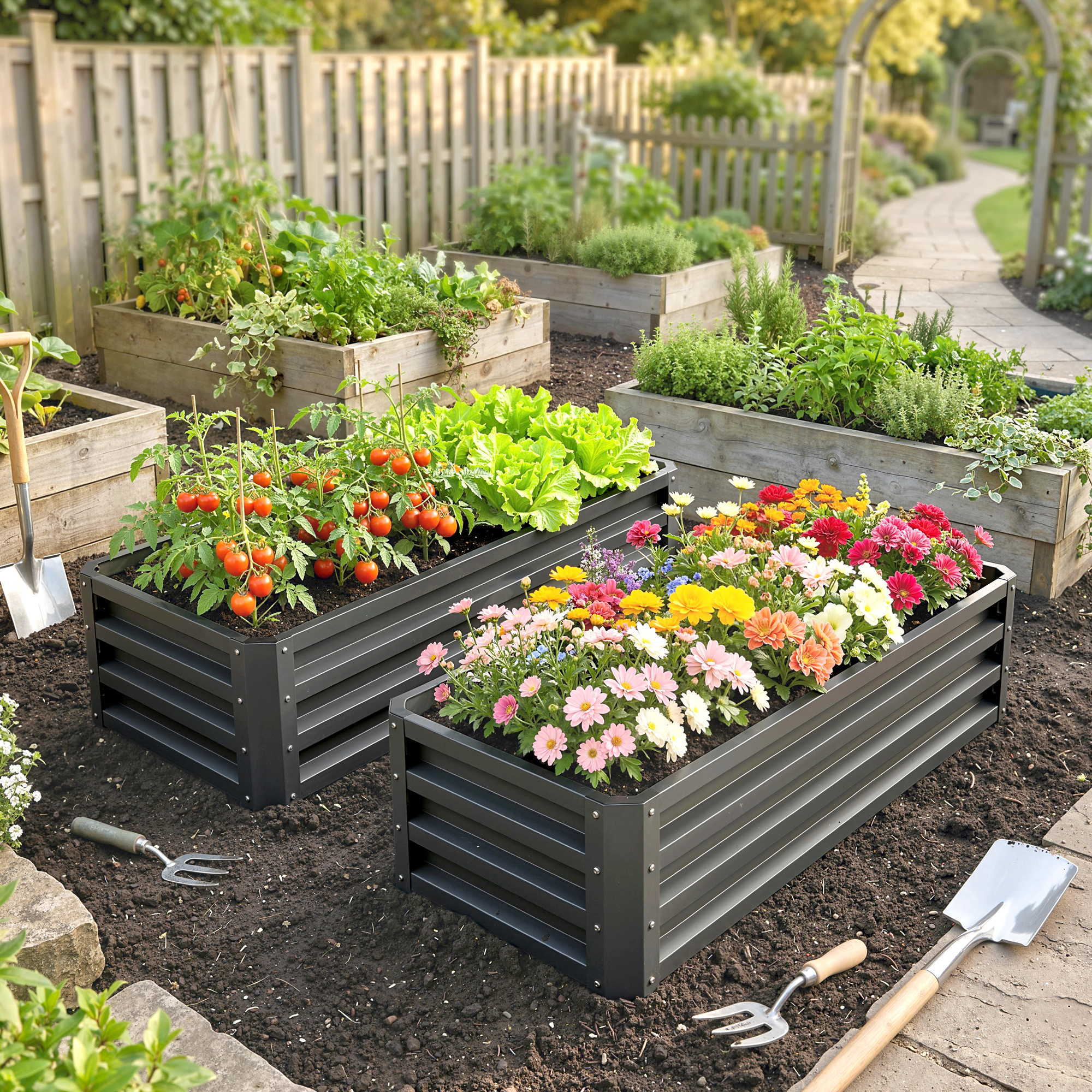 Set Of Two 110 X 50cm Steel Planter Boxes- Dark Grey — image 5