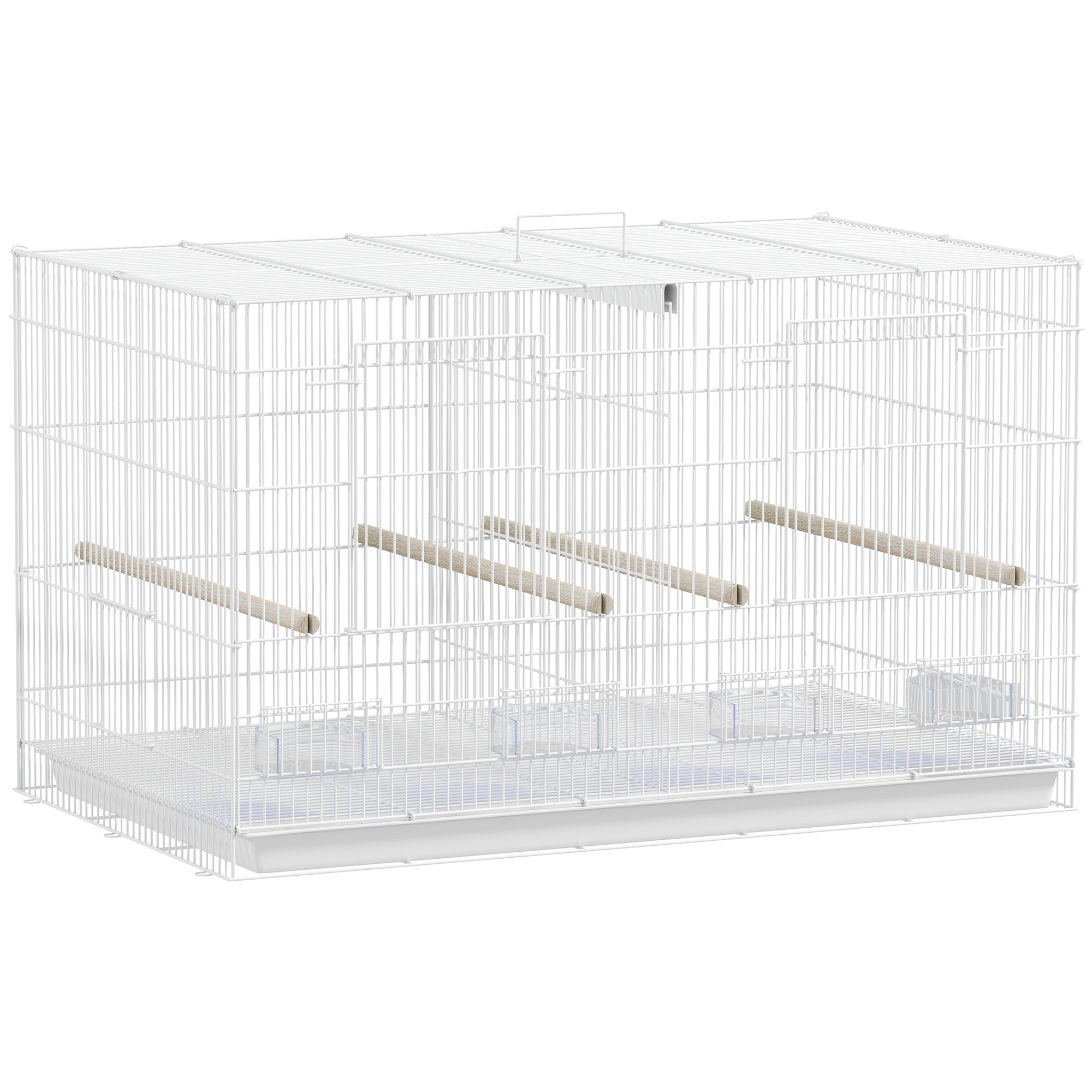 Bird Cage With Divider,4 Wooden Perches,Slide Out Tray,4 Feeders,for Budgie,Lovebird,Canary,76 X 46 X 46cm,White detail photo 1