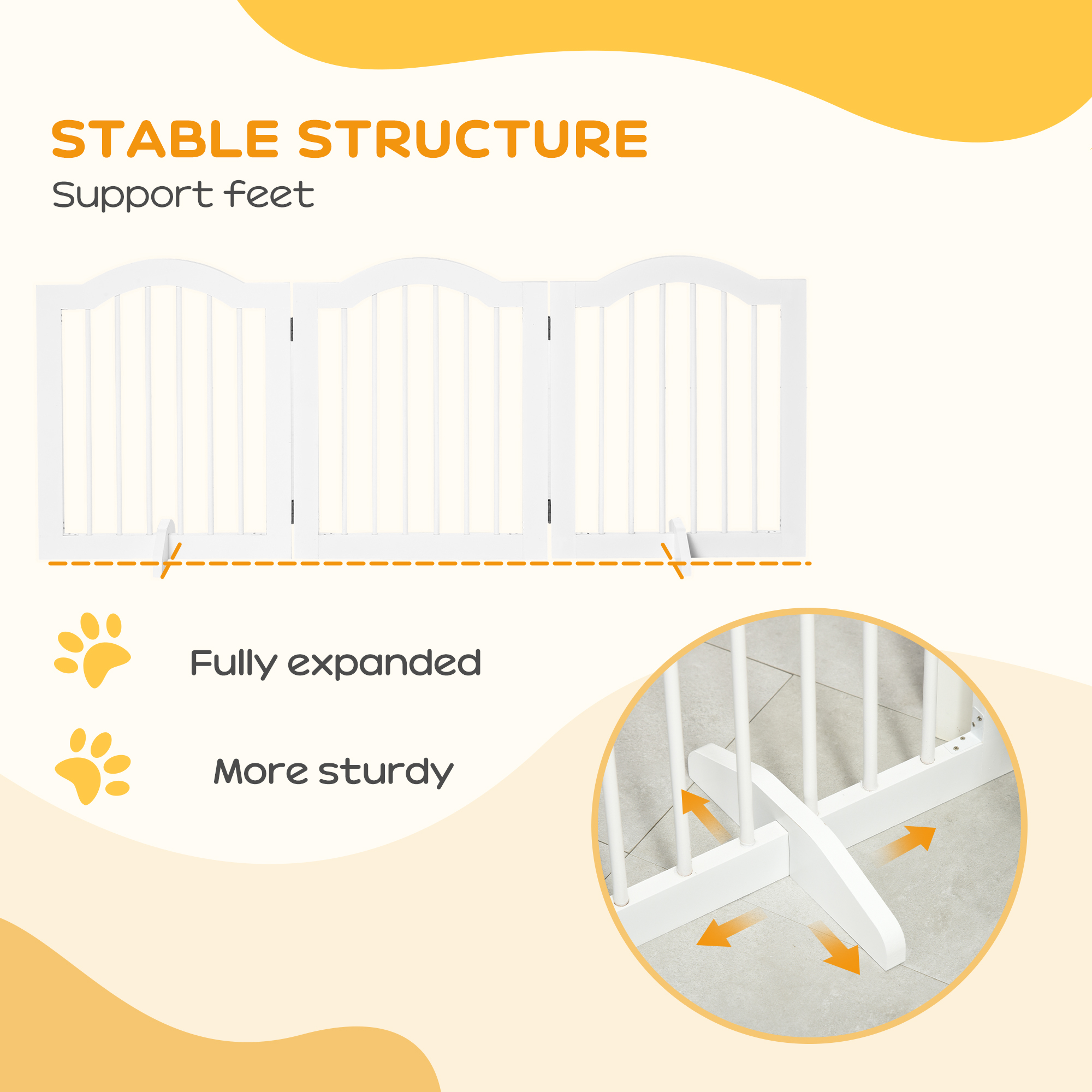 3 Panels Dog Gate W/ Support Feet Fence Safety Barrier Freestanding Wood White — image 4