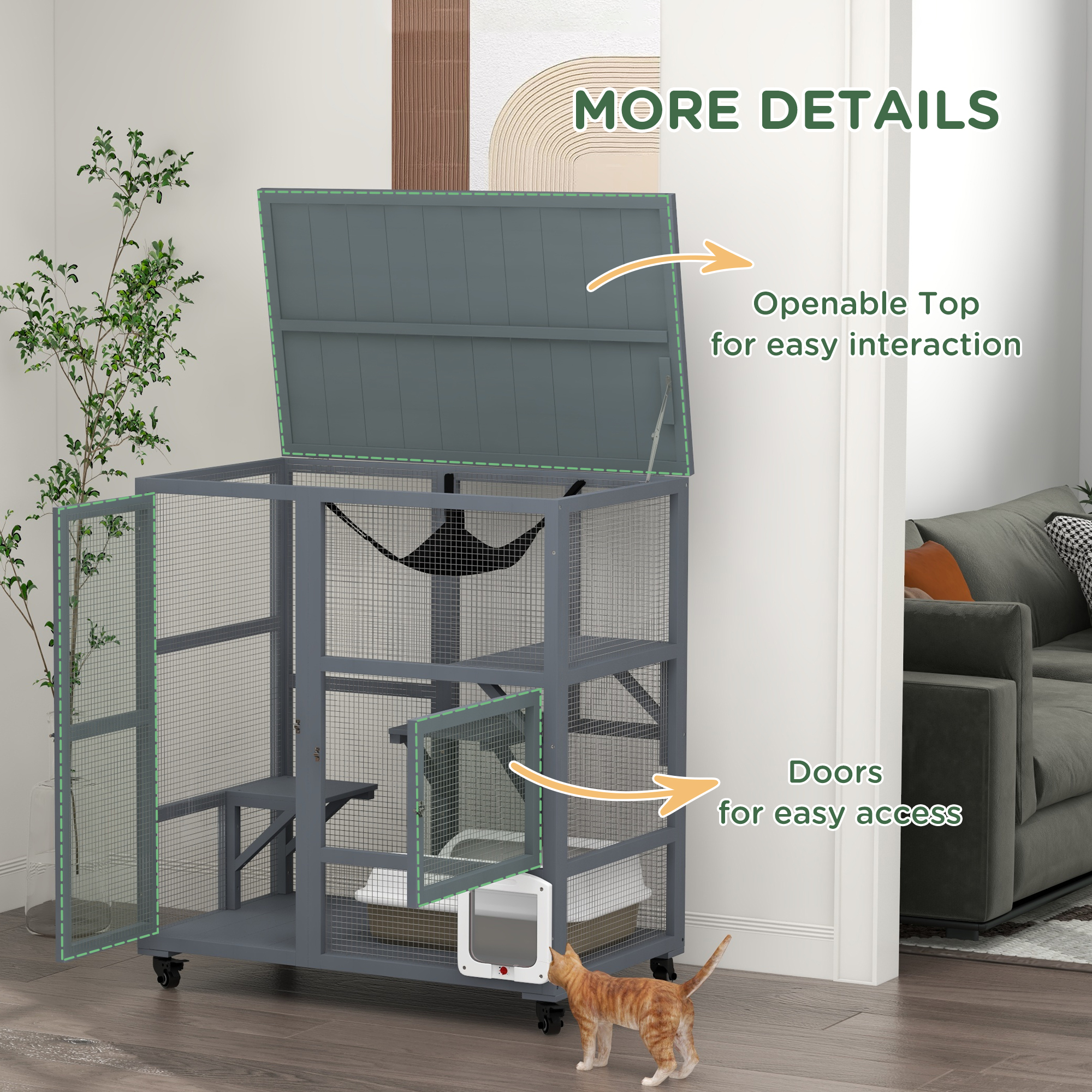 Cat House,Wooden Indoor Catio Enclosure On Wheels,Wooden Kitty Cage — image 5