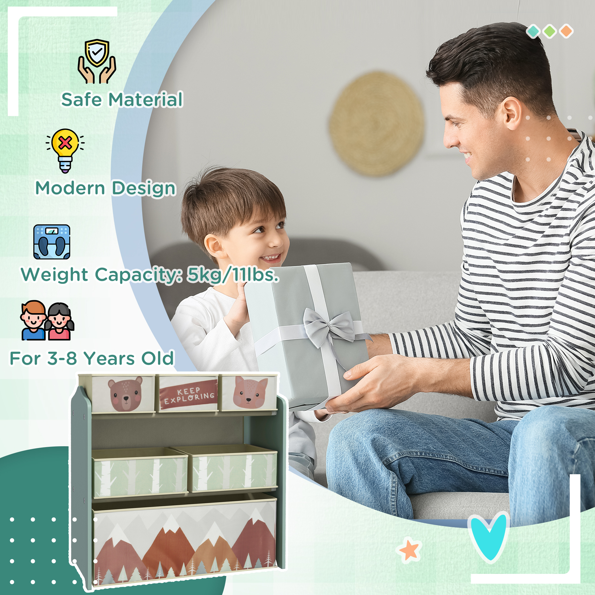 Kids Storage Unit,Toy Organiser,with Six Fabric Bins,for — image 2