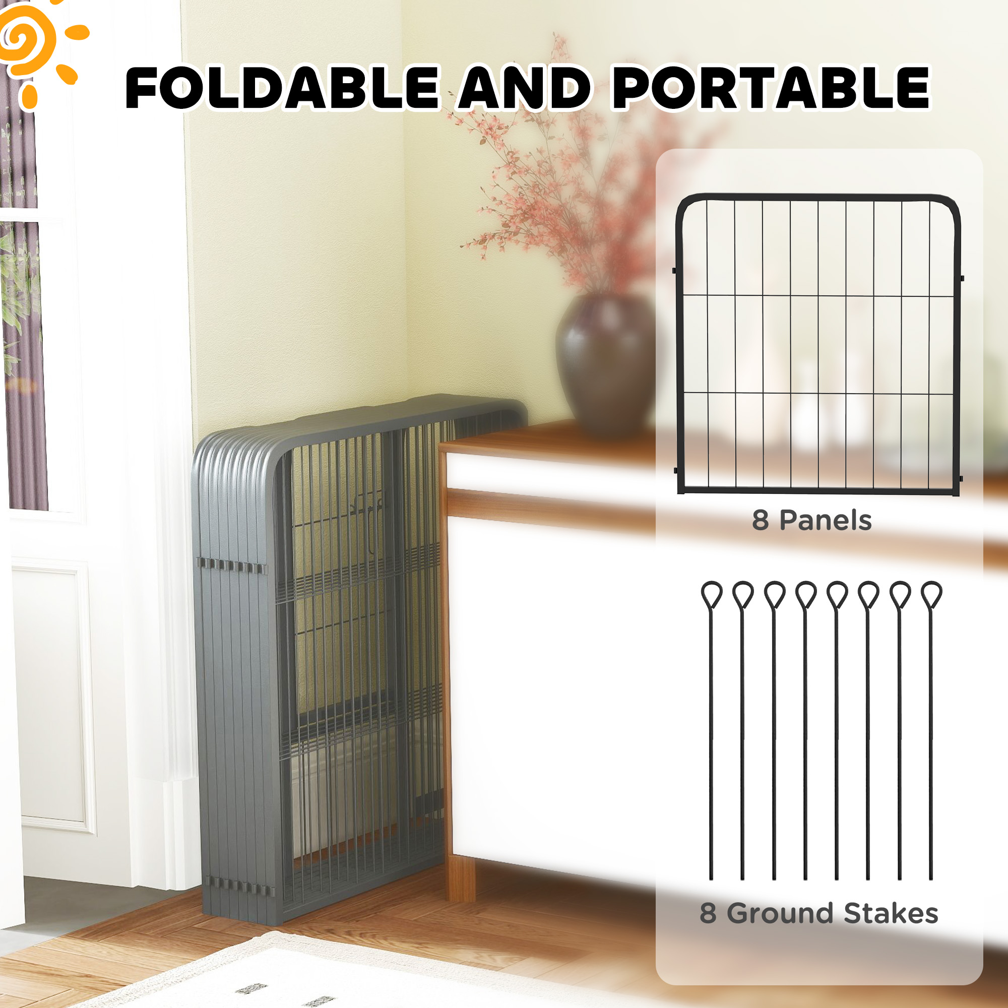 Eight-Panel Dog Playpen With Door,for Large Dogs,Indoors,Outdoors,60cm