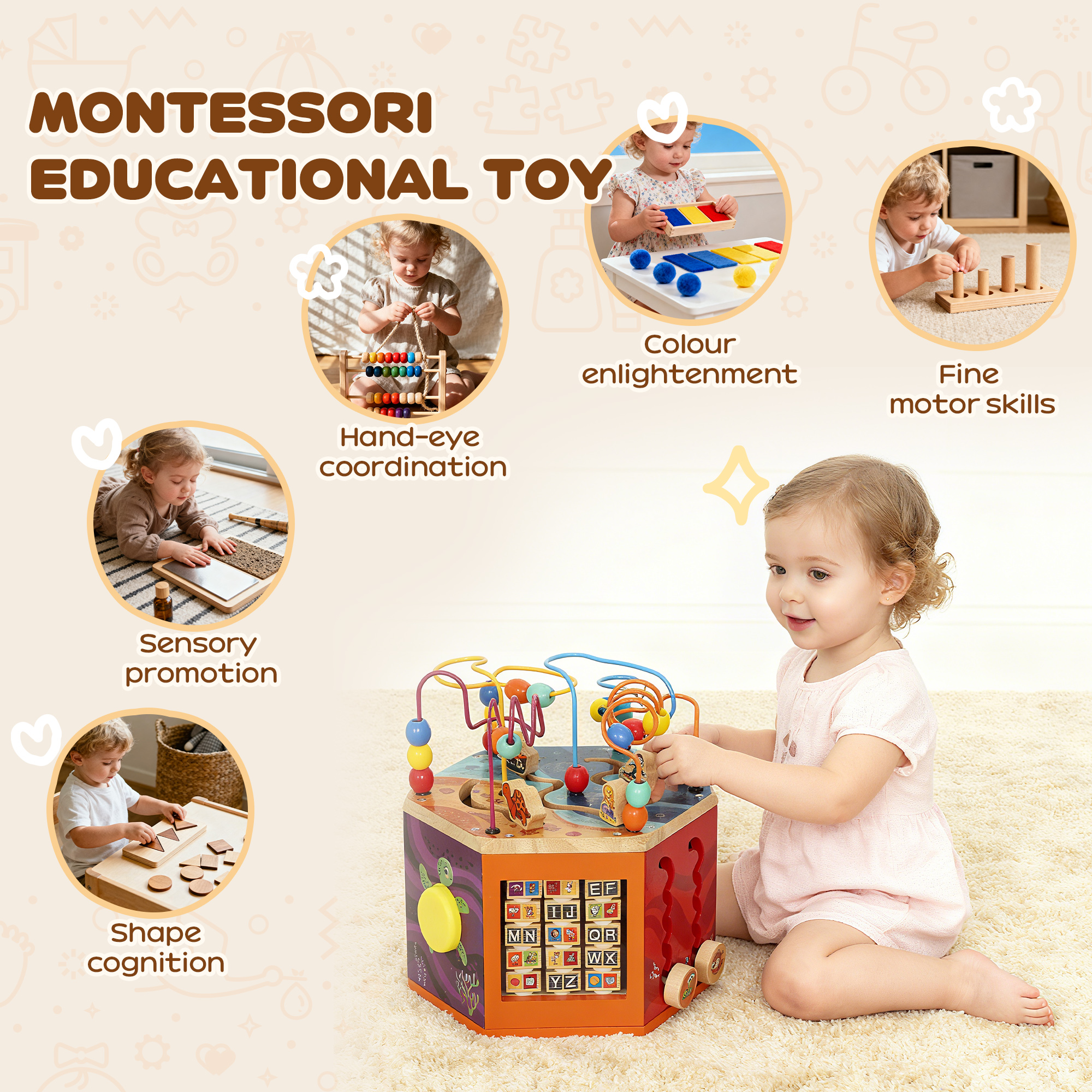 Wooden Activity Cube,Baby Toys With Bead Maze,Pattern Sorter For Toddlers Boys — image 5