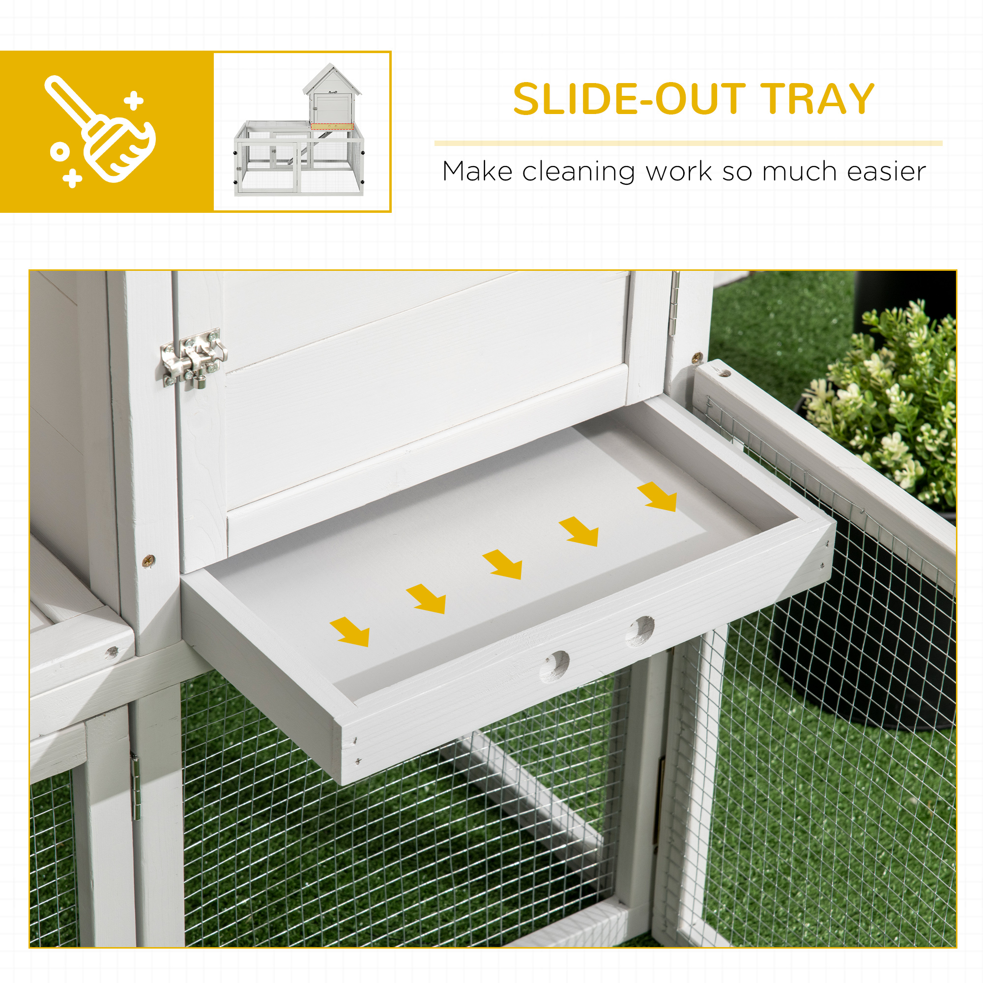 Indoor Rabbit Hutch,Guinea Pig Cage,with Slide-Out Tray,Large Fenced Area-Light Grey detail photo 5