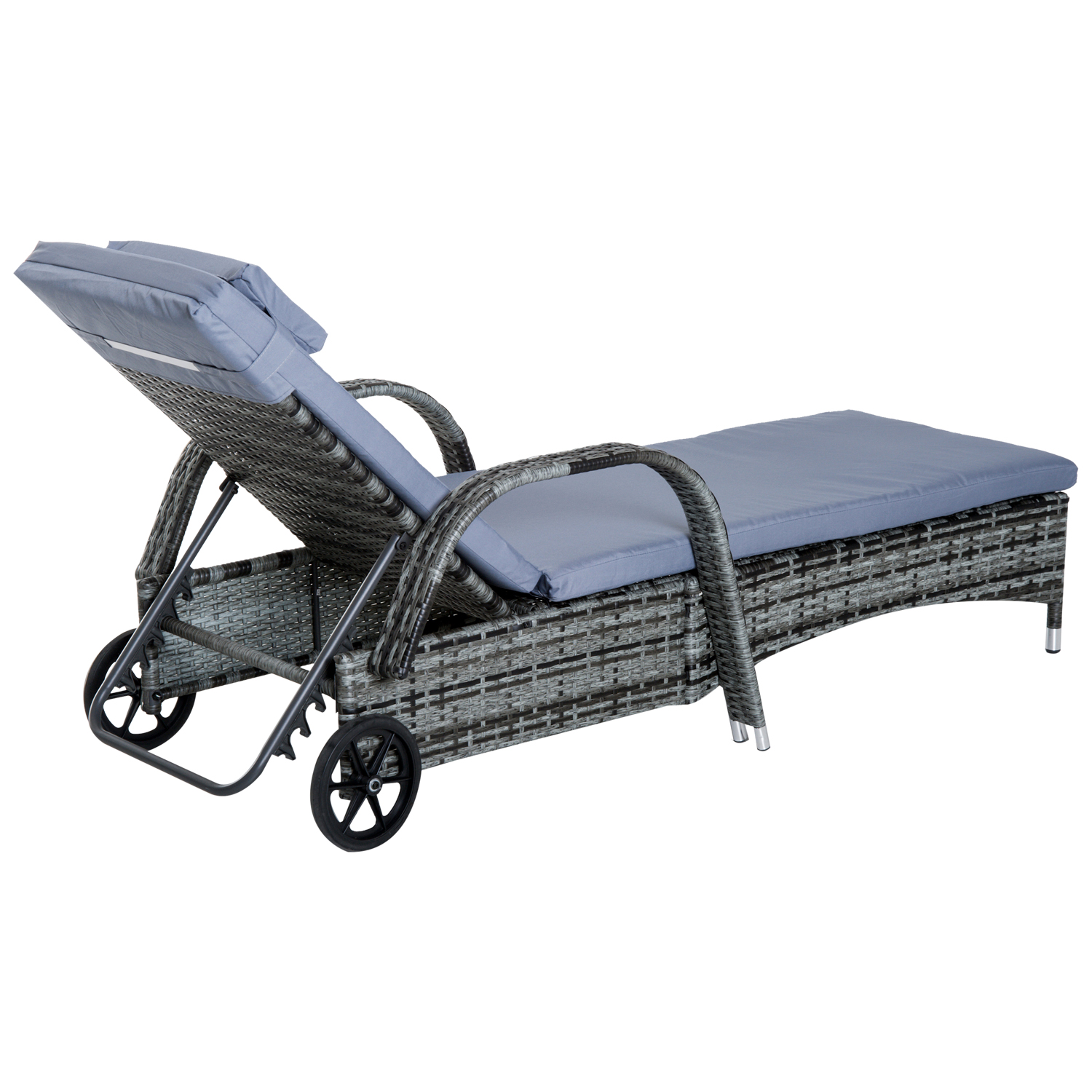 2 Seater Rattan Sun Lounger Set With Side Table-Grey — image 4