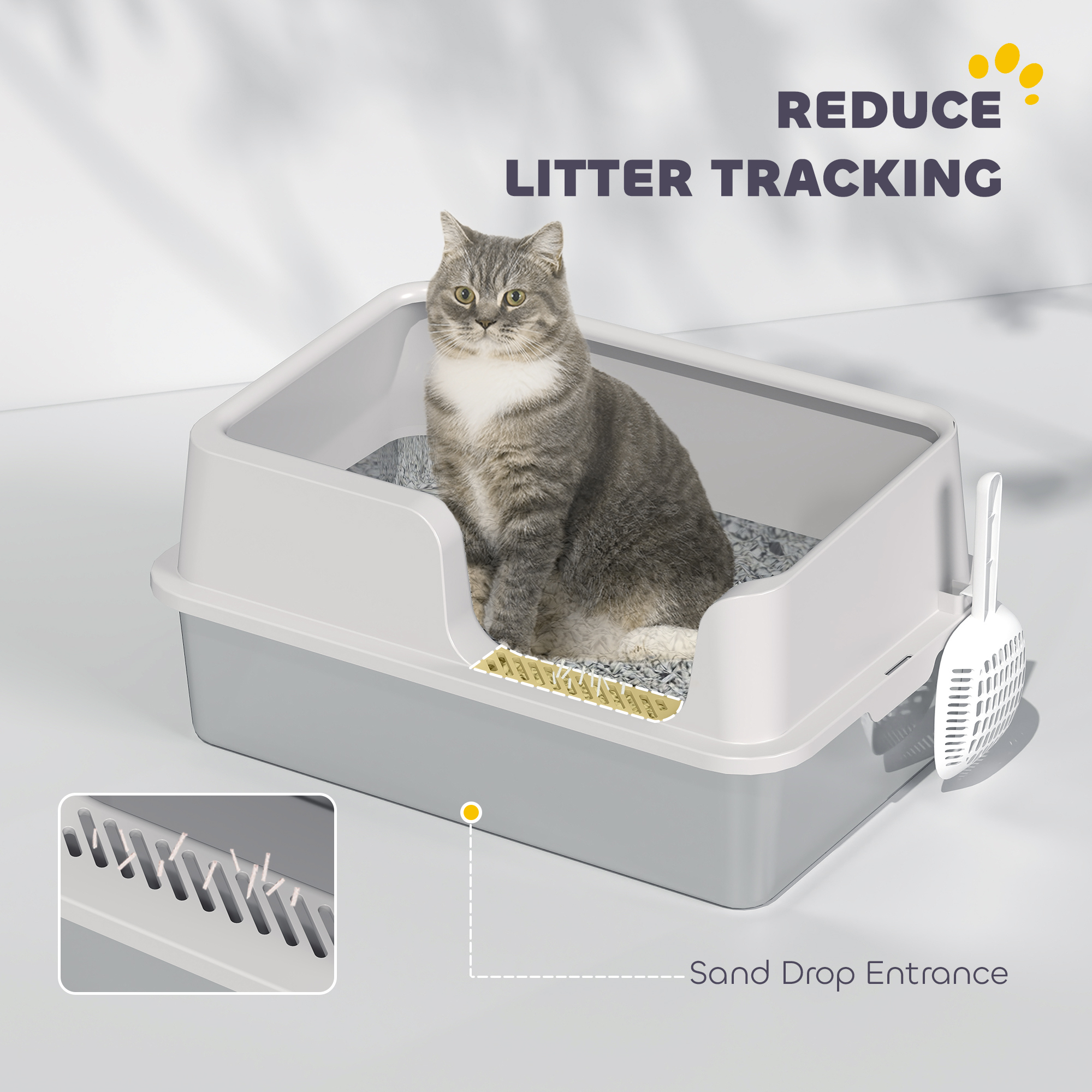 Stainless Steel Litter Box With Detachable Rim,Scoop,Easy — image 4