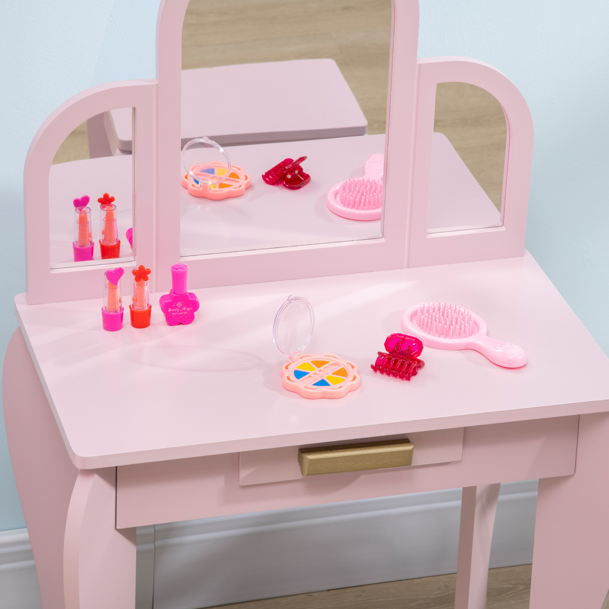 Kids Dressing Table Set,with Mirror And Drawer-Pink — image 5