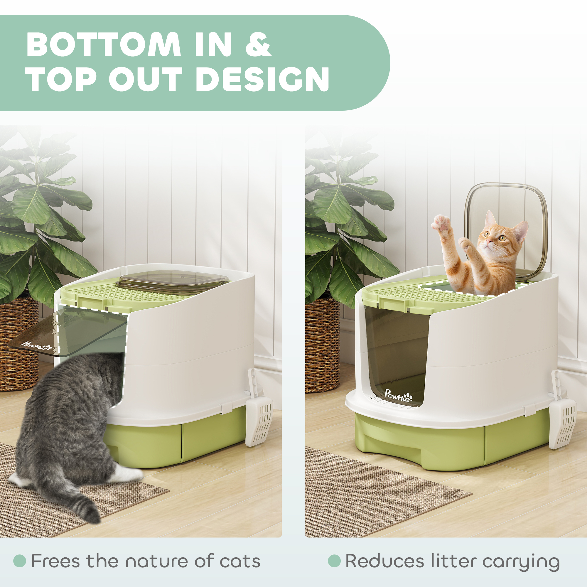Cat Litter Box With Lid,Scoop,Deodorisation Bags,Top Entry,Green — image 3