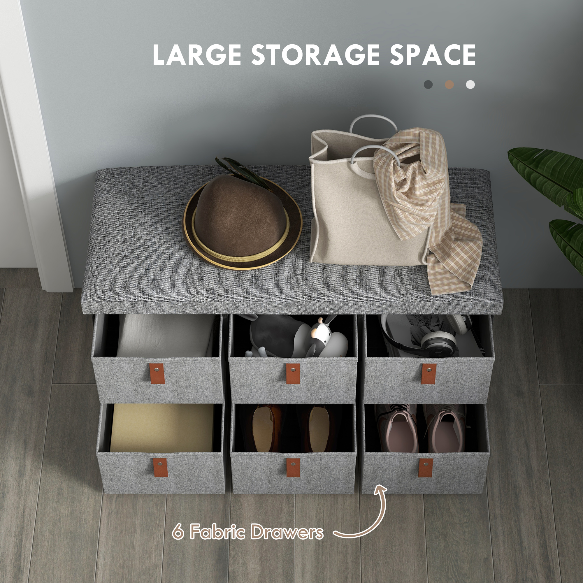 Shoe Bench With Seat,Shoe Storage Cushion And 6 Fabric Drawers