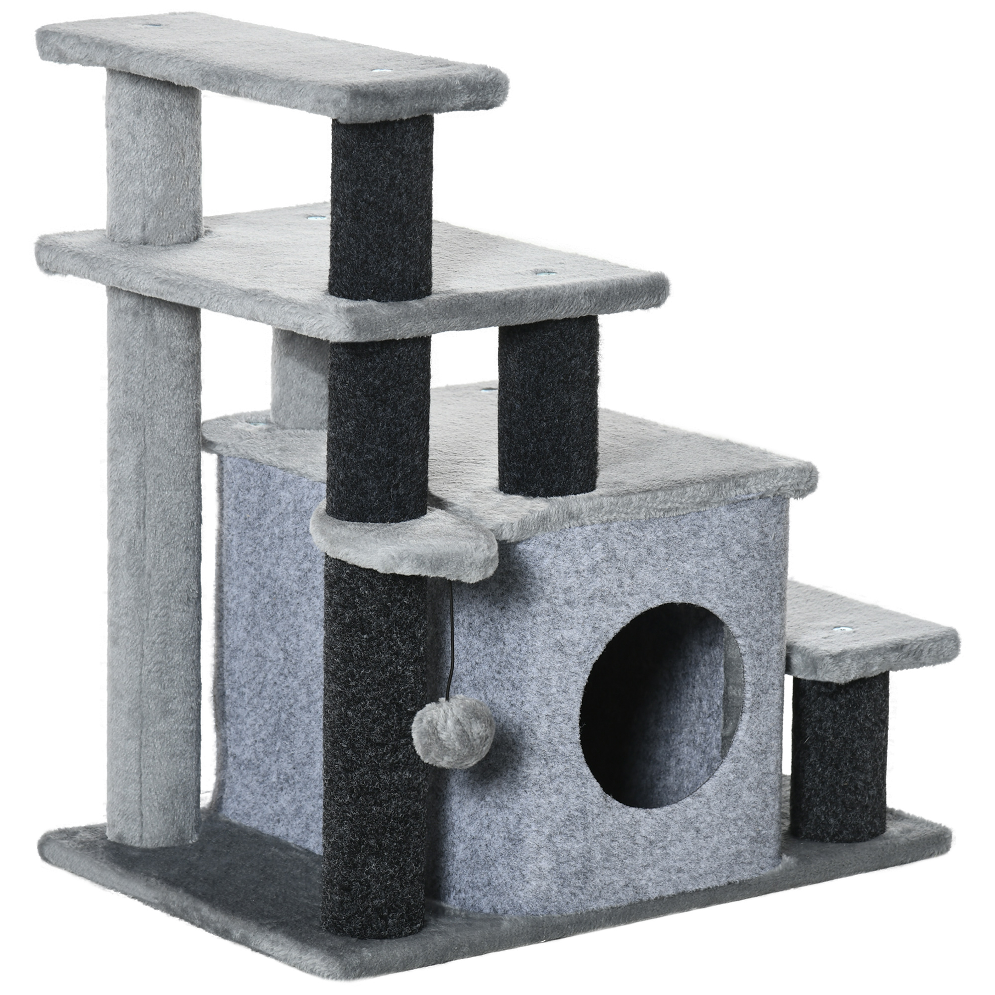 Adjustable Cat Steps,with House & Hanging Toy Ball-Grey — image 3