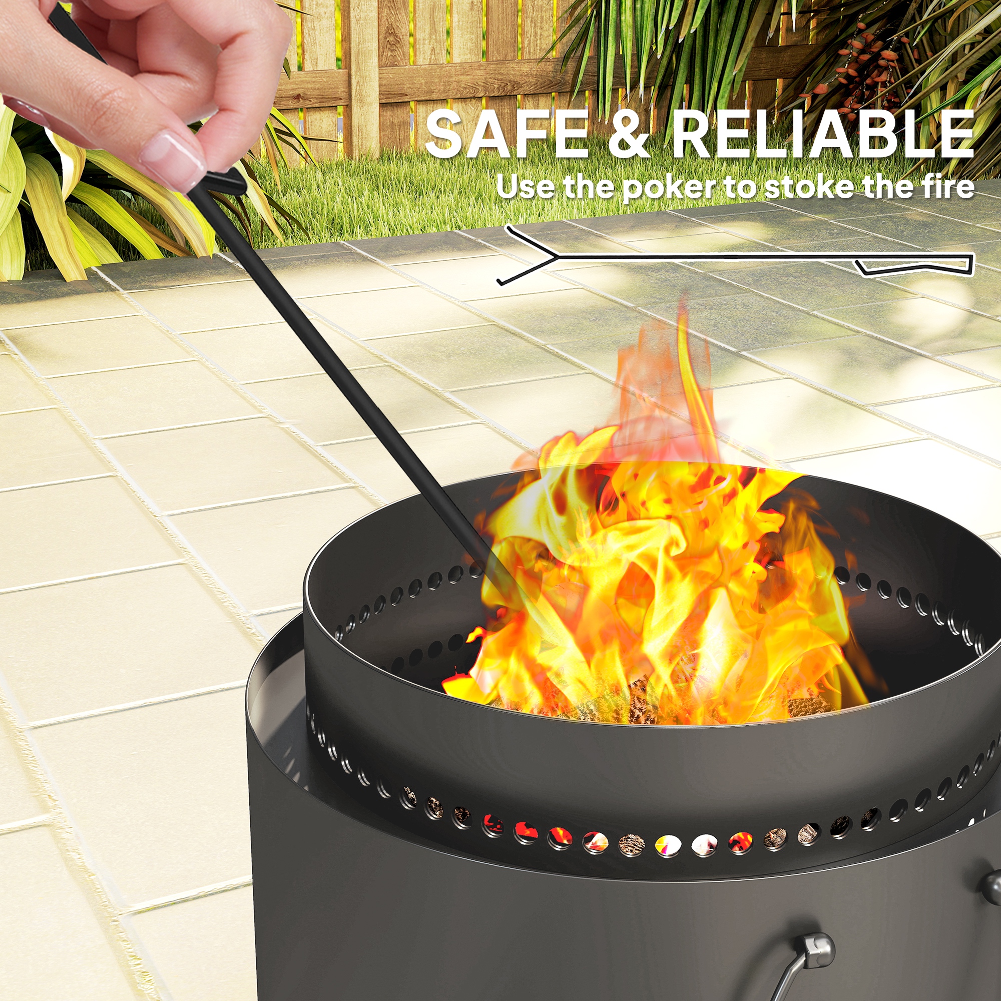 Smokeless Fire Pit With Ash Catcher,37cm Portable Wood Burning Firepit Poker — image 2