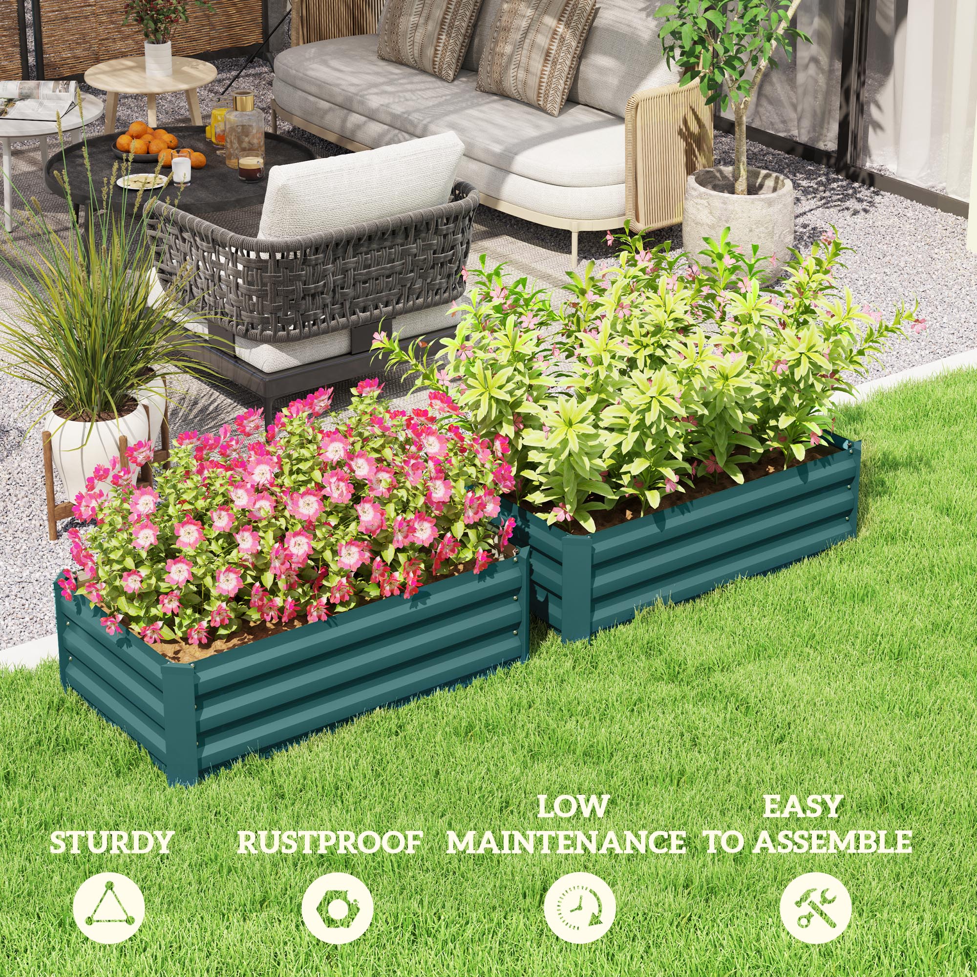 Set Of Two 100 X 60cm Steel Planter Boxes -Green — image 2