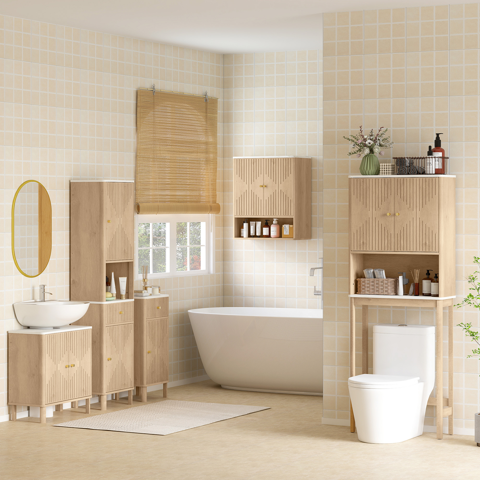 Under Sink Bathroom Cabinet For Basin Without Or With Pedestal-Oak