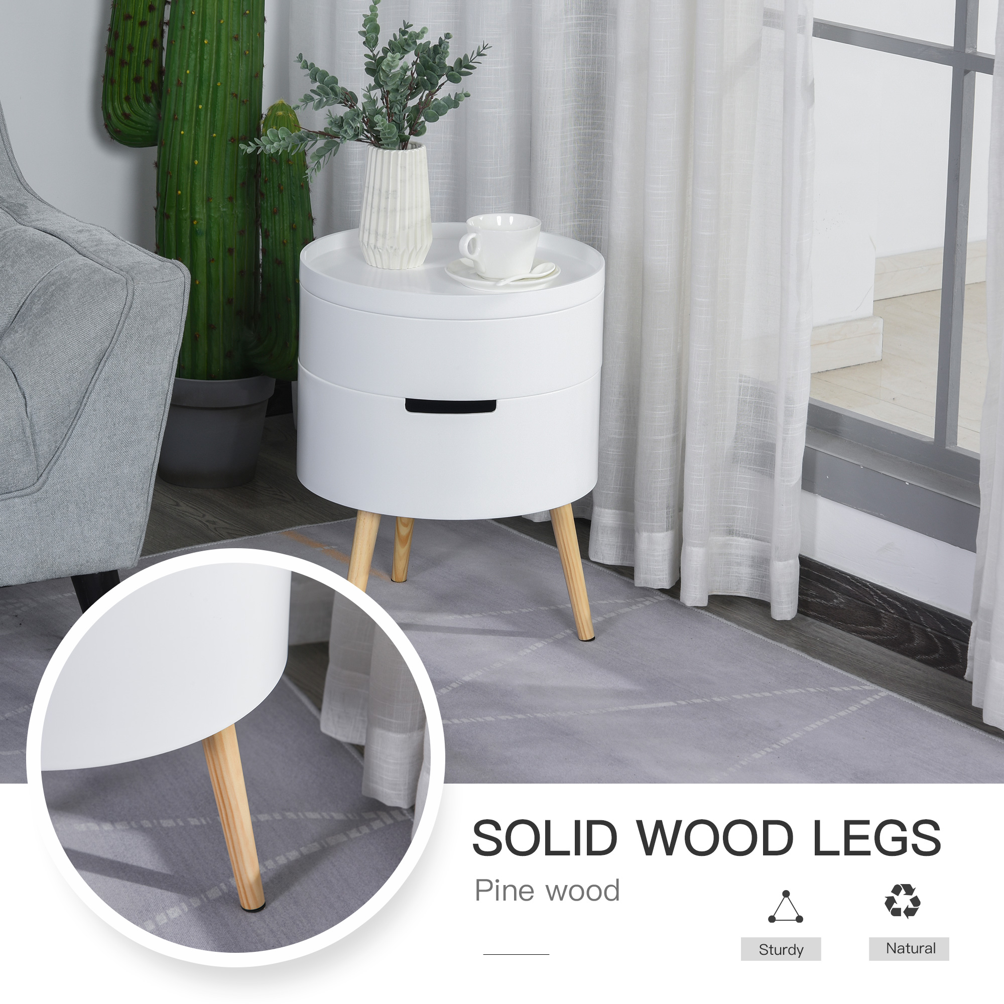 3-Tier Coffee Table,Round End Table With 2 Hidden Compartments And Detachable — image 3