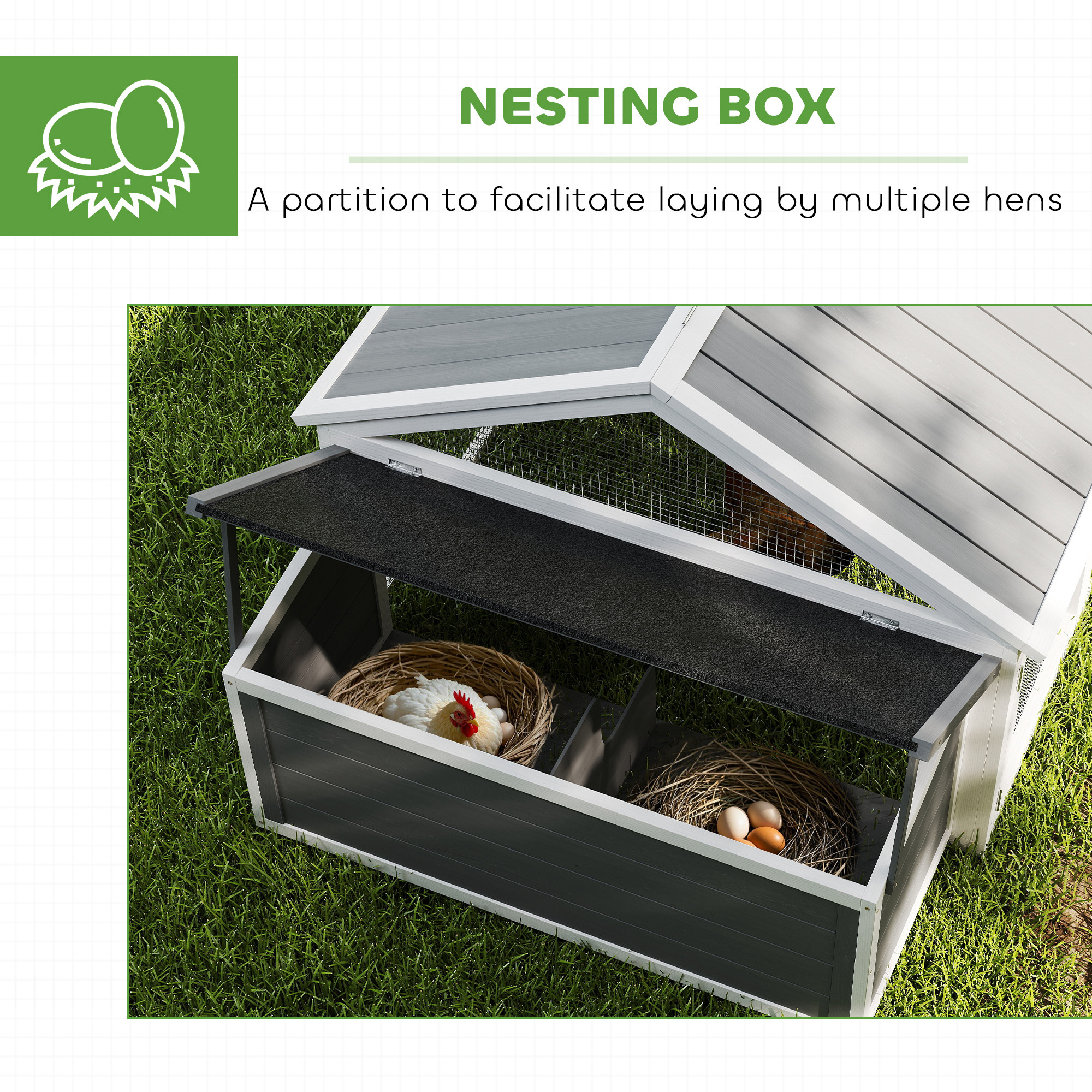 Wooden Chicken Coop With Nesting Box,Openable Roof,for 4-8 Chickens,White — image 5