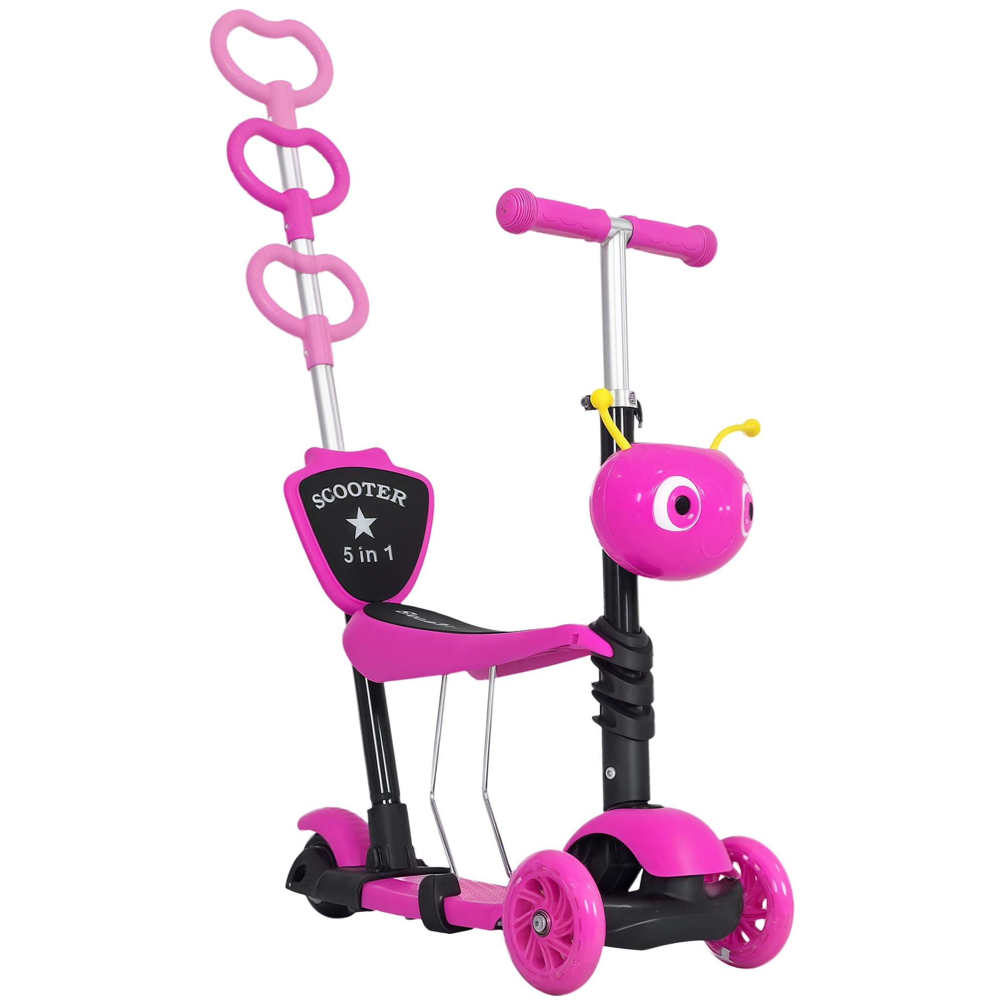 Adjustable Kids Toddler Scooter,with Removable Seat,Back Handle,Pink — image 4
